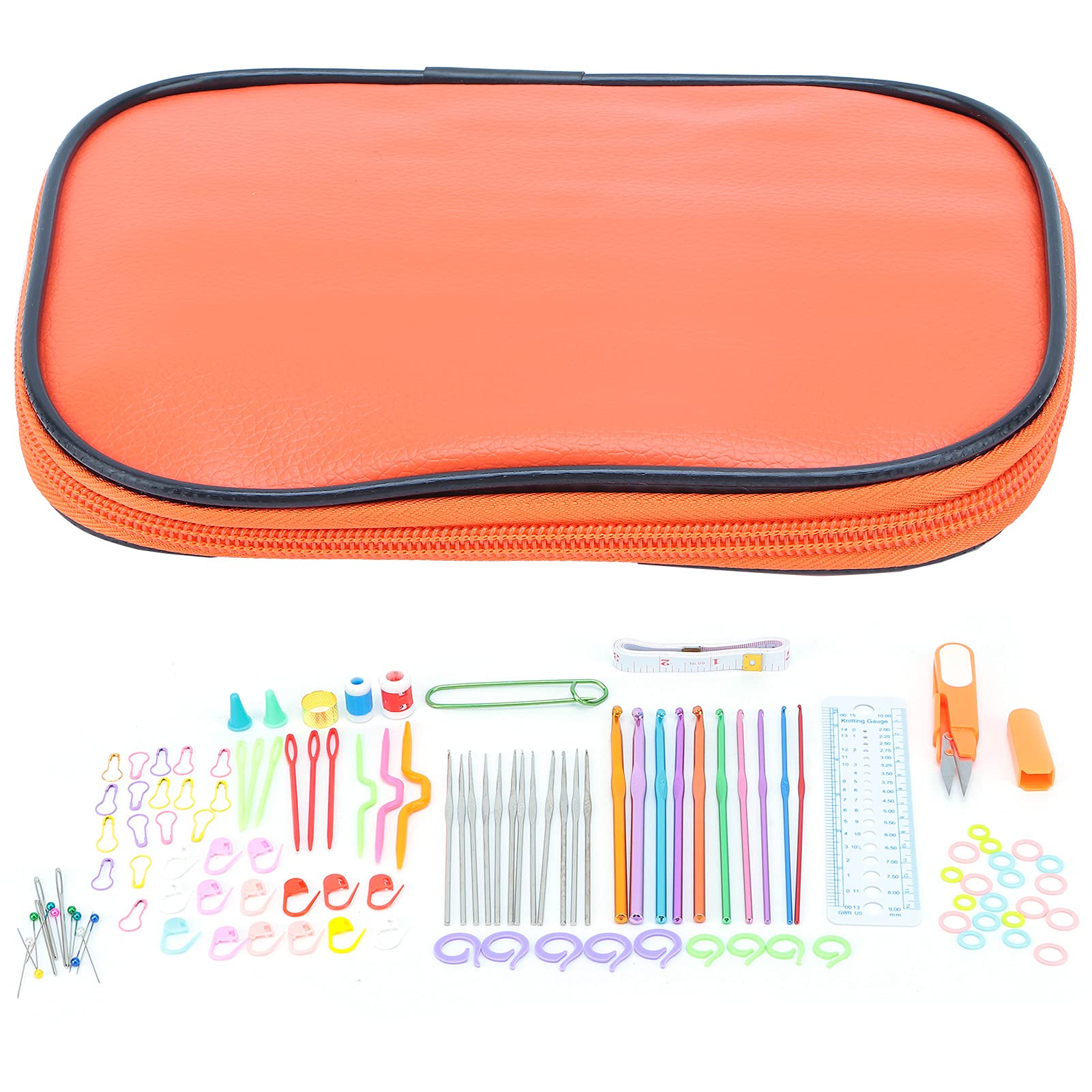 100Pcs Crochet Hooks & Knitting Needles Set - Durable Weaving Tools with Portable Storage Bag for DIY, Crafts & Home Knitting Projects (Orange) - Perfect for Beginners, Yarn Crafts & Handmade Gifts