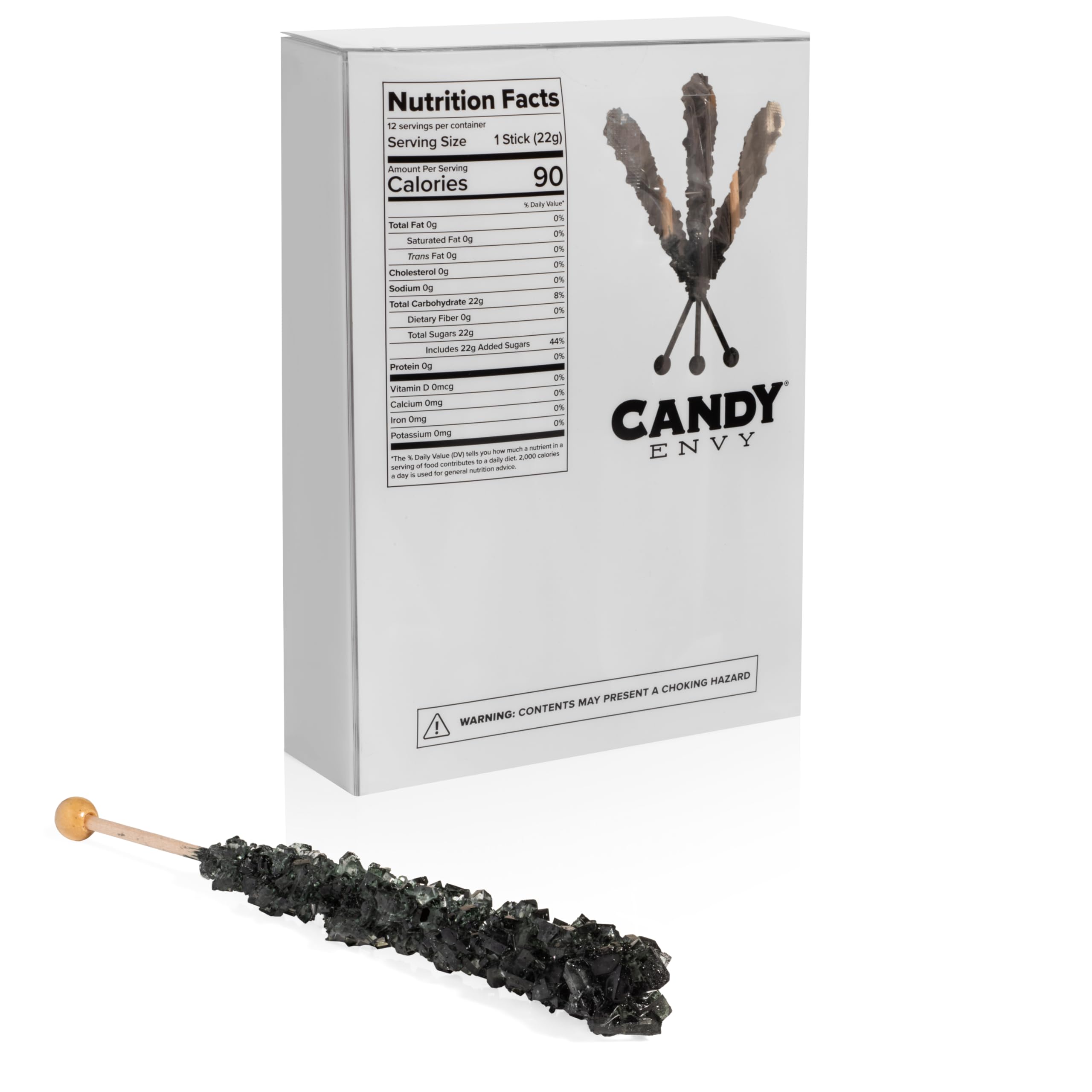 Black Cherry Flavored Rock Candy Sugar Sticks - Individually Wrapped (12 Pack) - Perfect for Halloween Treats, Party Favors & Gift Bags