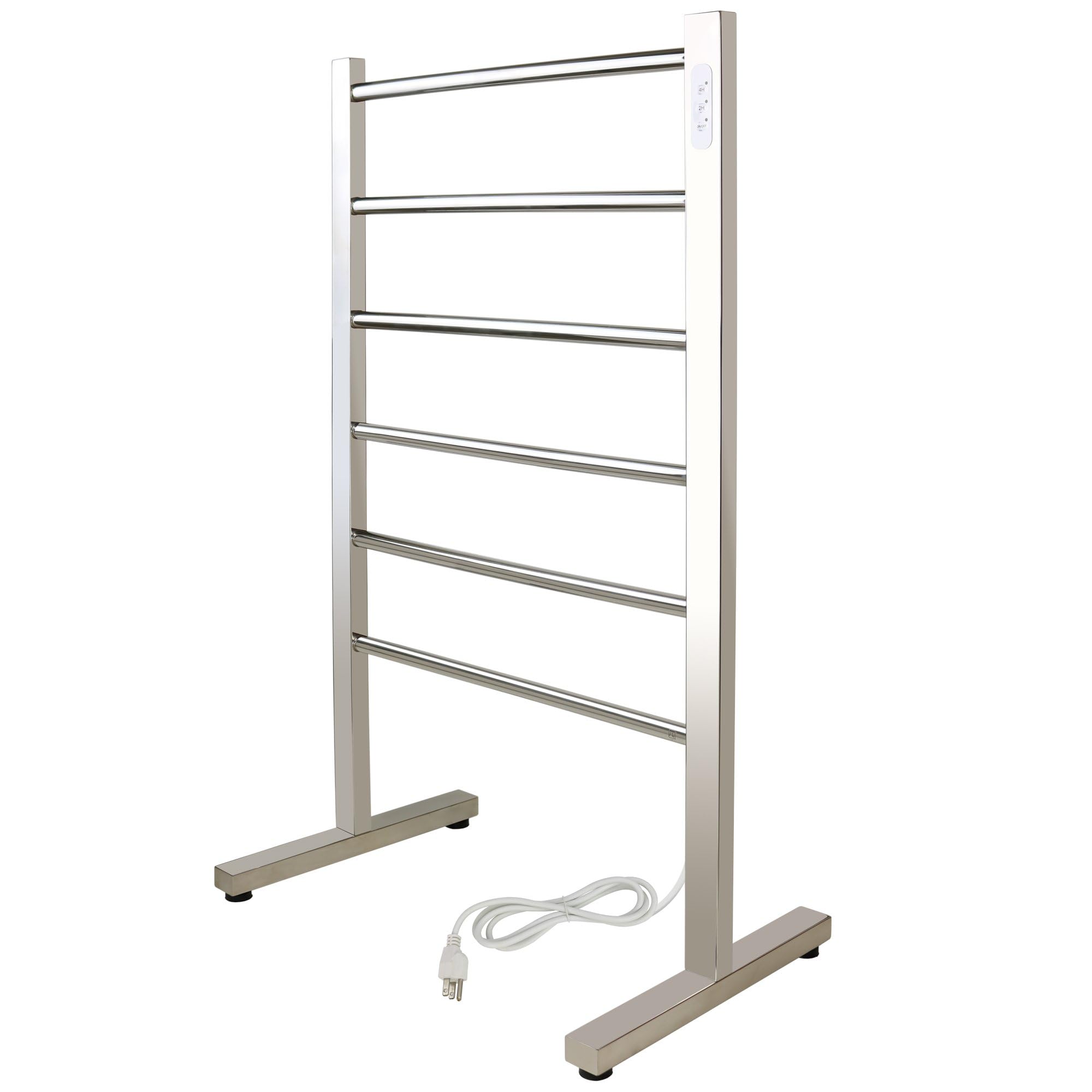 Freestanding 6-Bar Heated Towel Warmer - Polished Stainless Steel Electric Towel Rack with Built-in Timer, Plug-in Design for Bathroom & Spa - Perfect for Luxury Home, Hotel, or Gym Use (Ibiza Model by WarmlyYours)