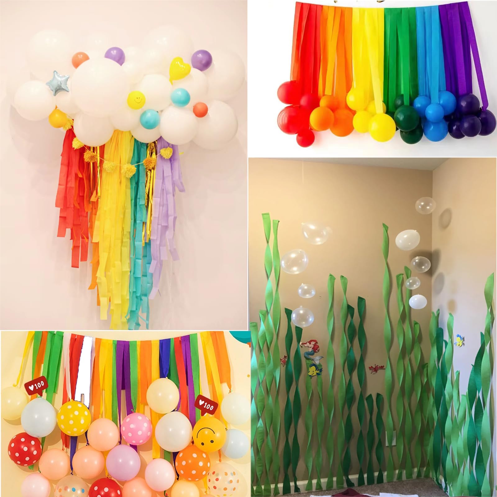 Suaxova 6 Rolls Crepe Paper Streamers - 492ft Party Decorations (Red, Green, White, Gold) for Christmas, Birthday, Baby Shower & Wedding Decor | 1.8