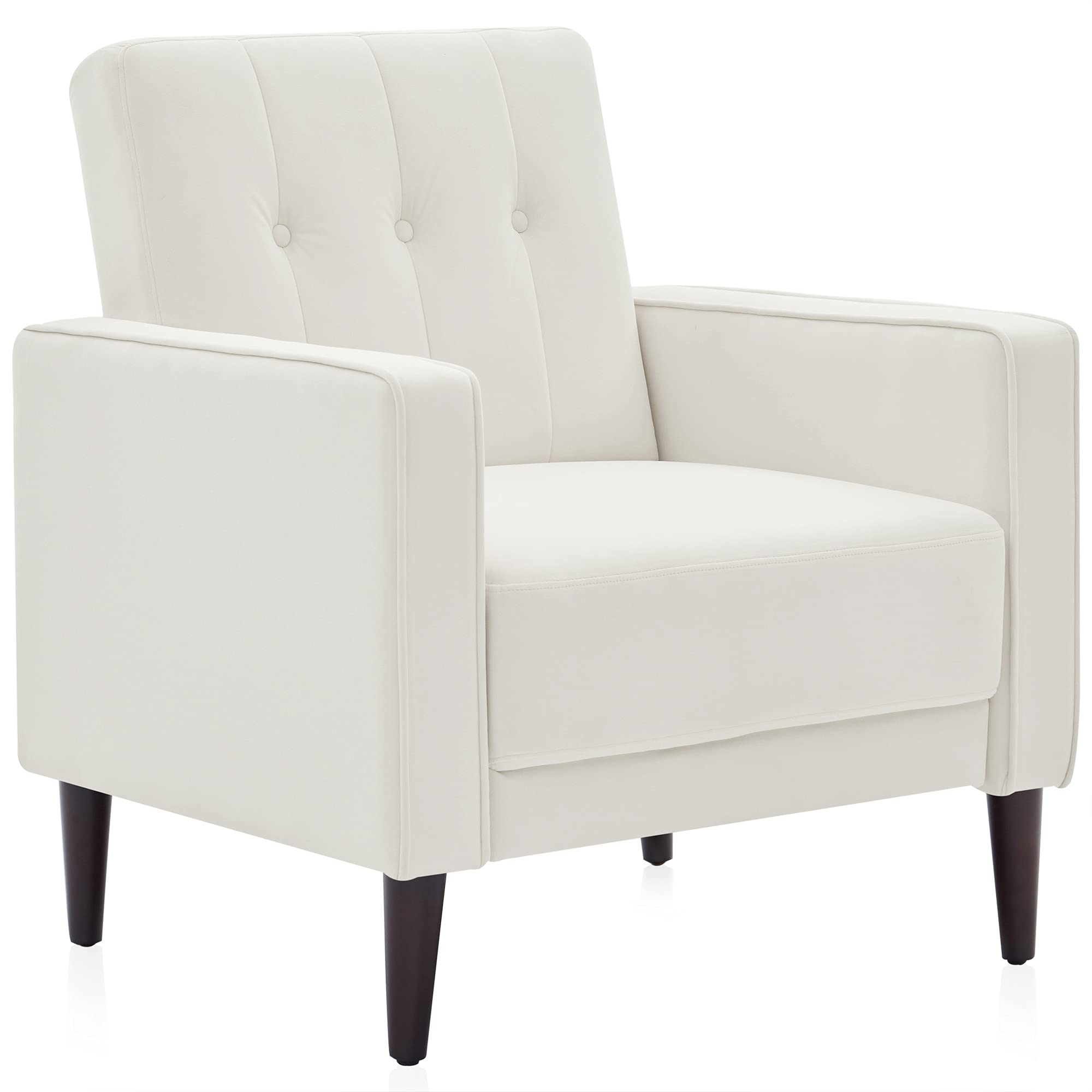 BELLEZE Mid Century Modern Velvet Accent Chair - Tufted Back Comfy Armchair for Living Room, Bedroom & Office - Upholstered Lounge Reading Chair (White Valencia) - Perfect for Small Spaces, Apartments & Cozy Corners