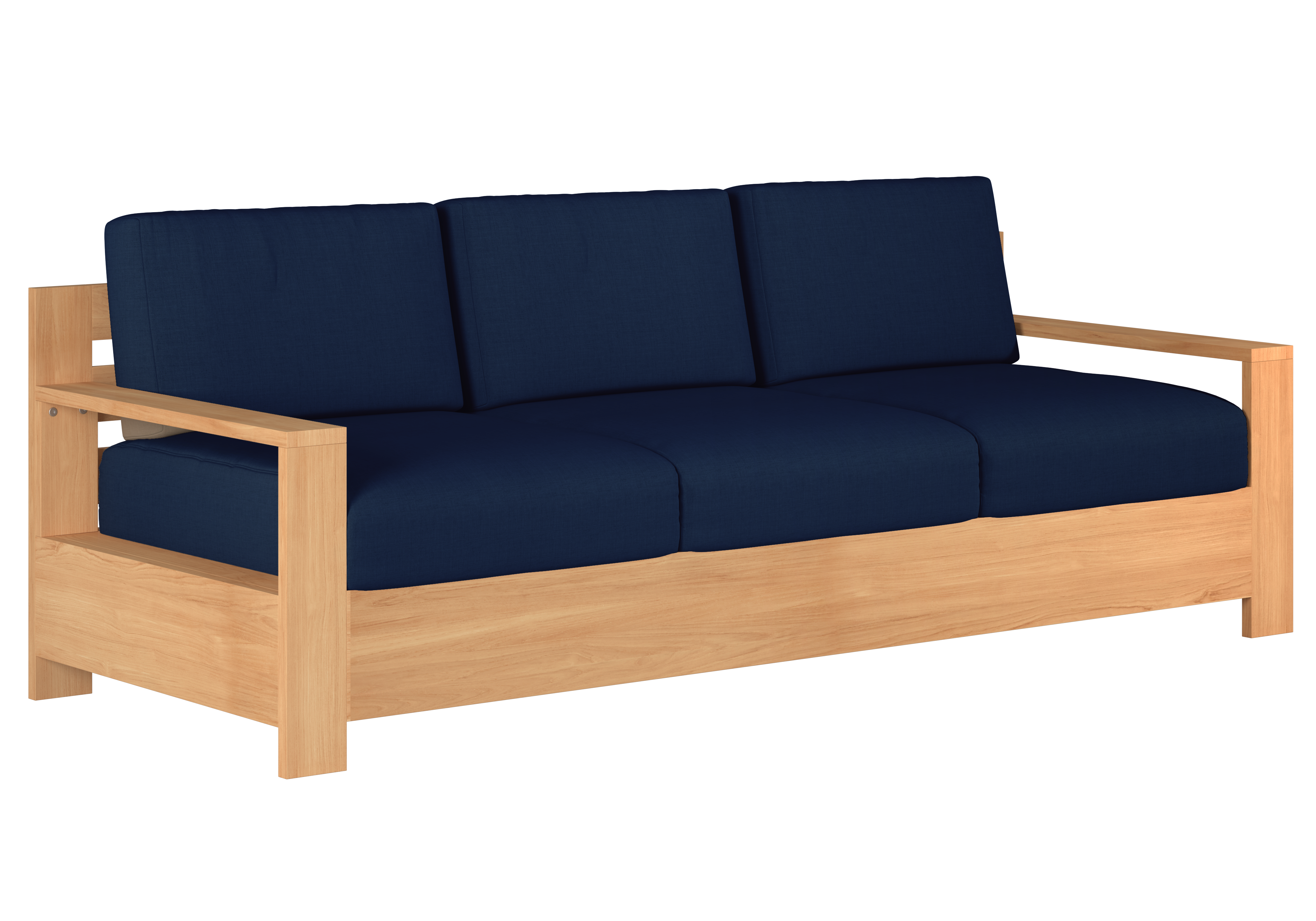 Lothair 3-Person Teak Outdoor Sofa with Sunbrella Navy Cushion - Patio Furniture for Garden, Poolside & Backyard Relaxation