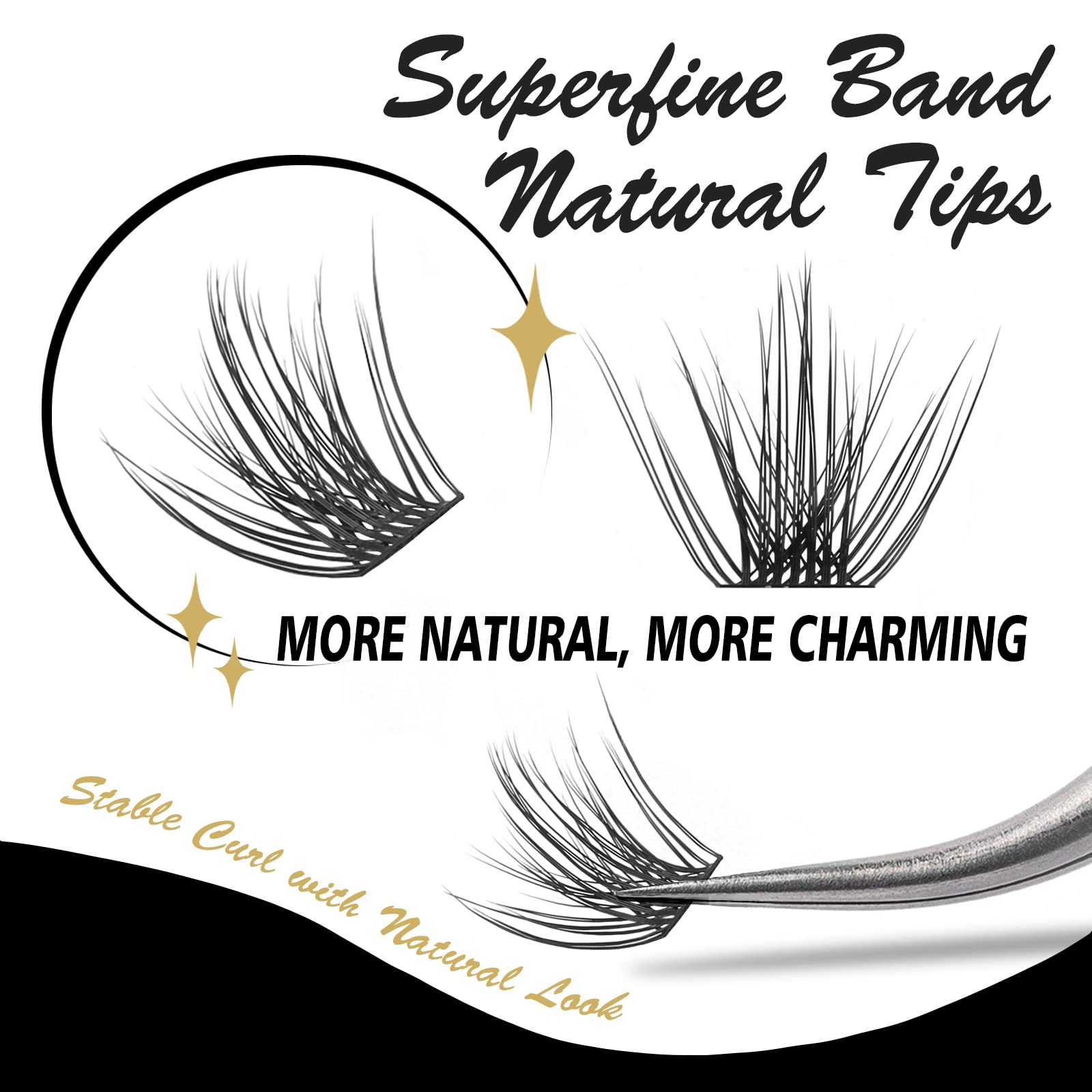 DIY 3D Effect C Curl Cluster Lashes for Eyelash Extensions - Soft, Light & Natural Look - Libra 10mm - Perfect for Manga Eyes & Home Use