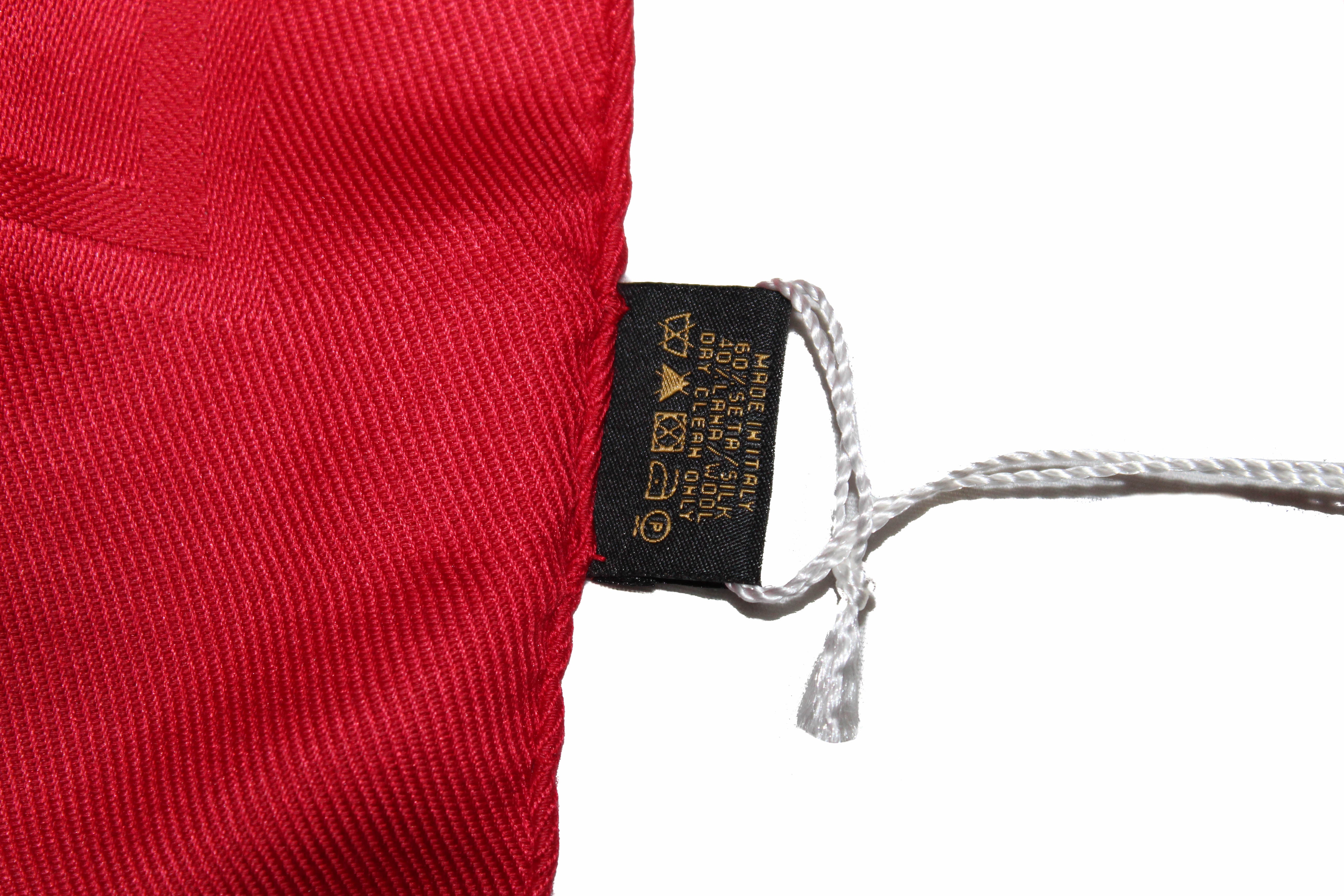 Authentic Bvlgari Red Silk Wool Logomania Stole Scarf - Luxury Designer Shawl with Signature Logo for Women, Perfect for Winter Fashion, Gifts & Elegant Occasions