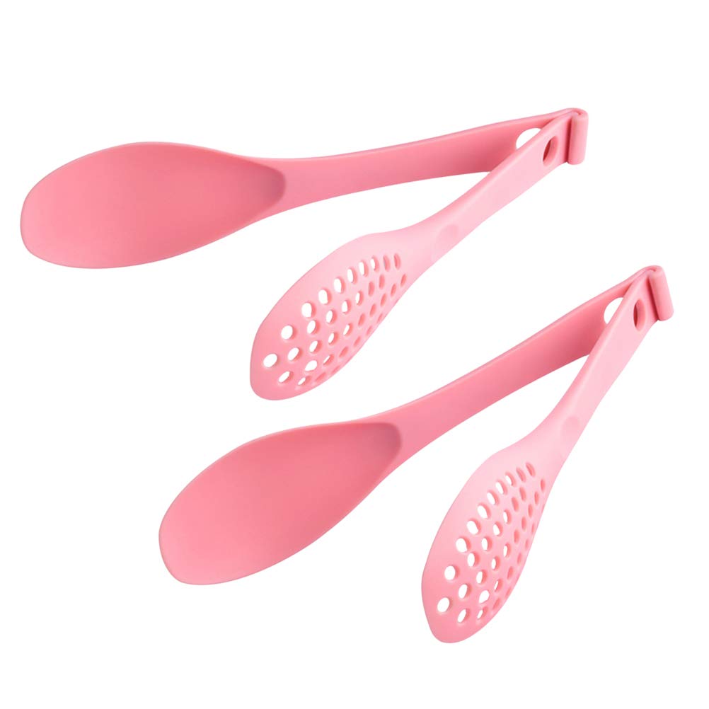 2 Pack Multifunctional Nylon Bread Clips & Salad Tongs - Mini Food Serving Utensils for Kitchen, Home, Bar (Pink) | Perfect for Picnics, BBQs, and Food Prep