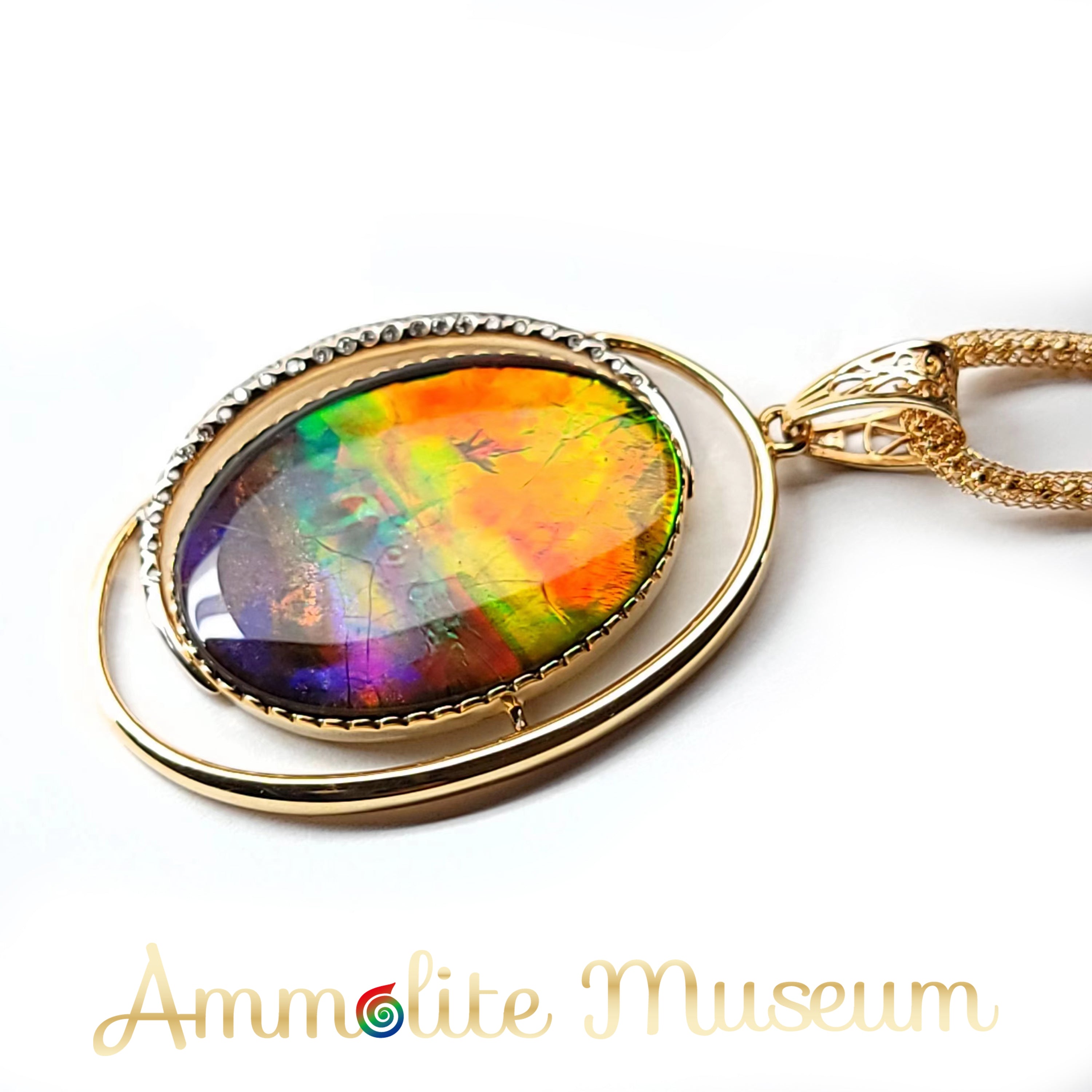 14K Gold Oval Ammolite Pendant with Diamond Accents - Elegant Jewelry Gift for Women, Perfect for Weddings, Anniversaries & Special Occasions