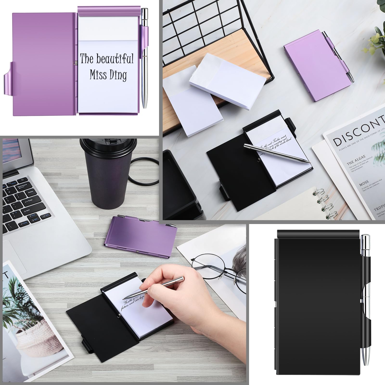 Premium Zonon 6-Piece Aluminum Pocket Notebook Set - Refillable Metal Notepad with Pen Holder | Compact Travel Journal for Office, Home & Gifts | Perfect for Business Meetings, Daily Notes & Adventure Travel