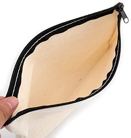 DIY Natural Cotton Canvas Makeup Pouch - Blank Zippered Toiletry Bag for Travel, Stationery & Crafts | Eco-Friendly Pen Pencil Case | Perfect for School, Office & Gift Giving (White, Pack of 8)