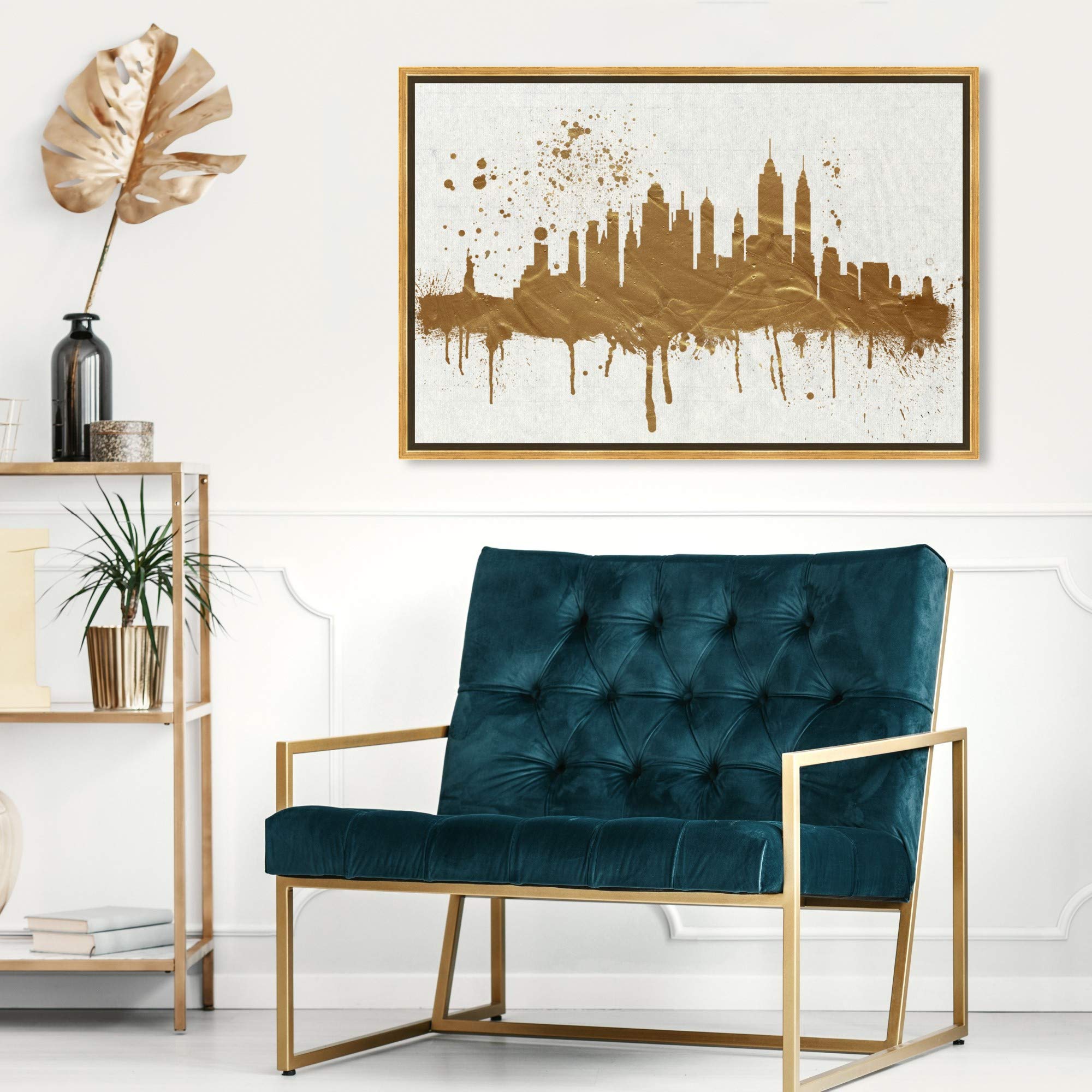 Gold NY Skyline Wall Art Canvas Print - Modern Cityscape Decor for Living Room, Office & Bedroom