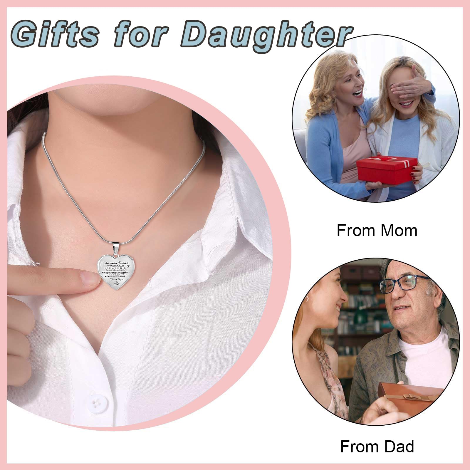 TAGOMEI Heart Necklace for Women - Inspirational Daughter Gift from Mom & Dad, Valentine's Day, Christmas & Birthday Present - Perfect for Graduation, Mother's Day & Special Occasions
