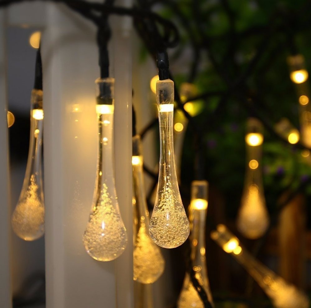 Solar Droplet String Lights - 30 LED Waterproof Raindrop Crystal Fairy Lights with 2 Modes (Warm White) for Outdoor Garden, Wedding, Party & Holiday Decorations - Perfect for Patio, Backyard, Christmas and Special Events