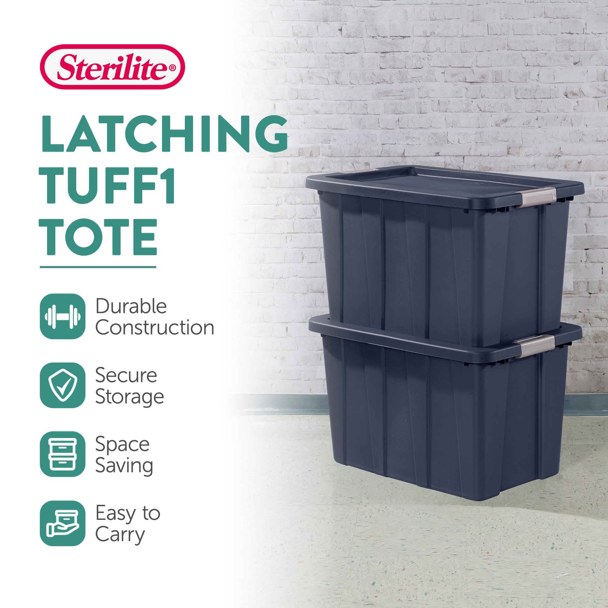 Sterilite 8-Pack 30 Gallon Heavy Duty Storage Bins with Secure Lids - Dark Indigo Tuff1 Totes for Home Organization, Garage, and Moving Supplies