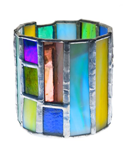 Stained Glass Round Candle Holders - Striped in Yellow, Sea Green, Red, Blue, Pink, Forest Green & Purple | Decorative Home Decor for Dining Table, Wedding Centerpiece & Meditation Space