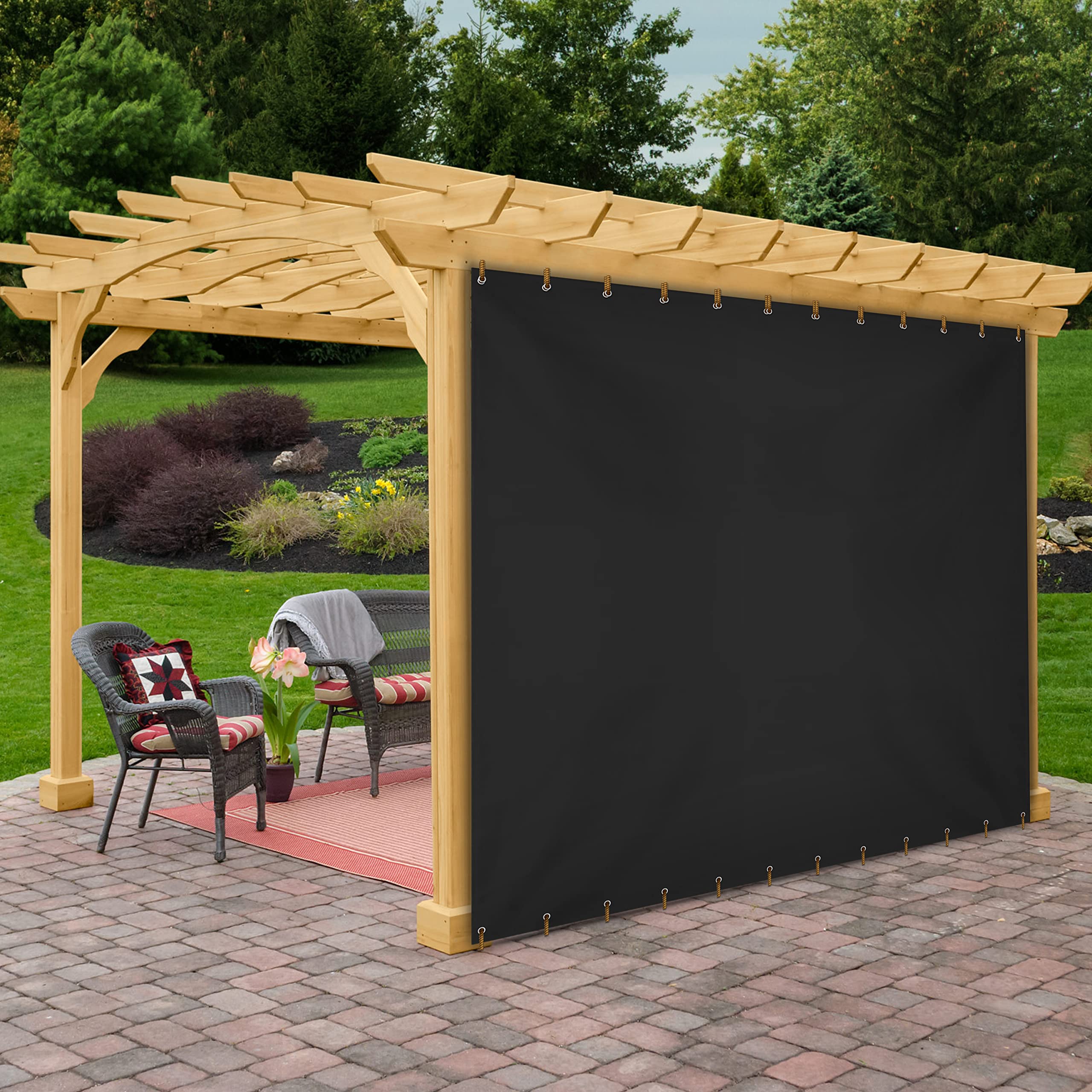 Heavy Duty 12 Oz Outdoor Vinyl Blackout Curtains for Patio, Pergola, Porch & Gazebo - Weather Resistant, Rustproof Grommets (8' H x 9' W, Black) - Perfect for Dining Room Windows, Sun Protection & Outdoor Privacy
