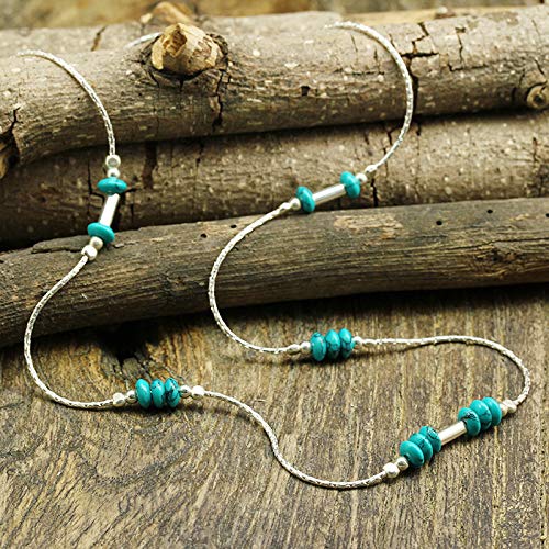 Graceful 925 Sterling Silver Compressed Turquoise Beads Necklace - 18