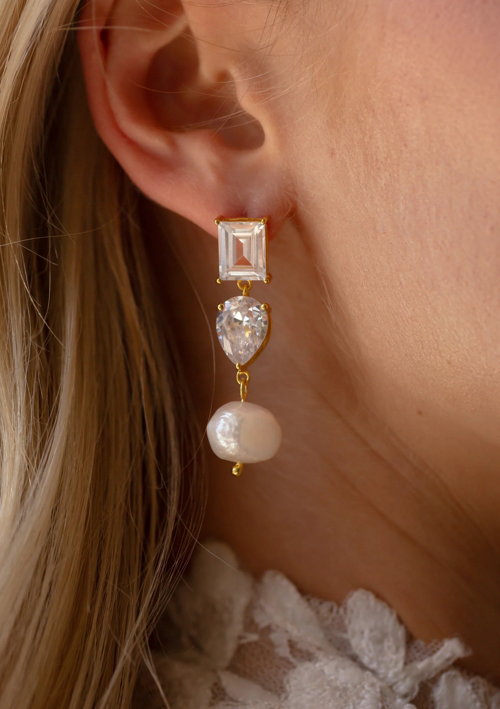 Lola Knight Charlie Crystal & Pearl Drop Bridal Earrings - 14K Gold Wedding Jewelry for Brides, Bridesmaids & Formal Events