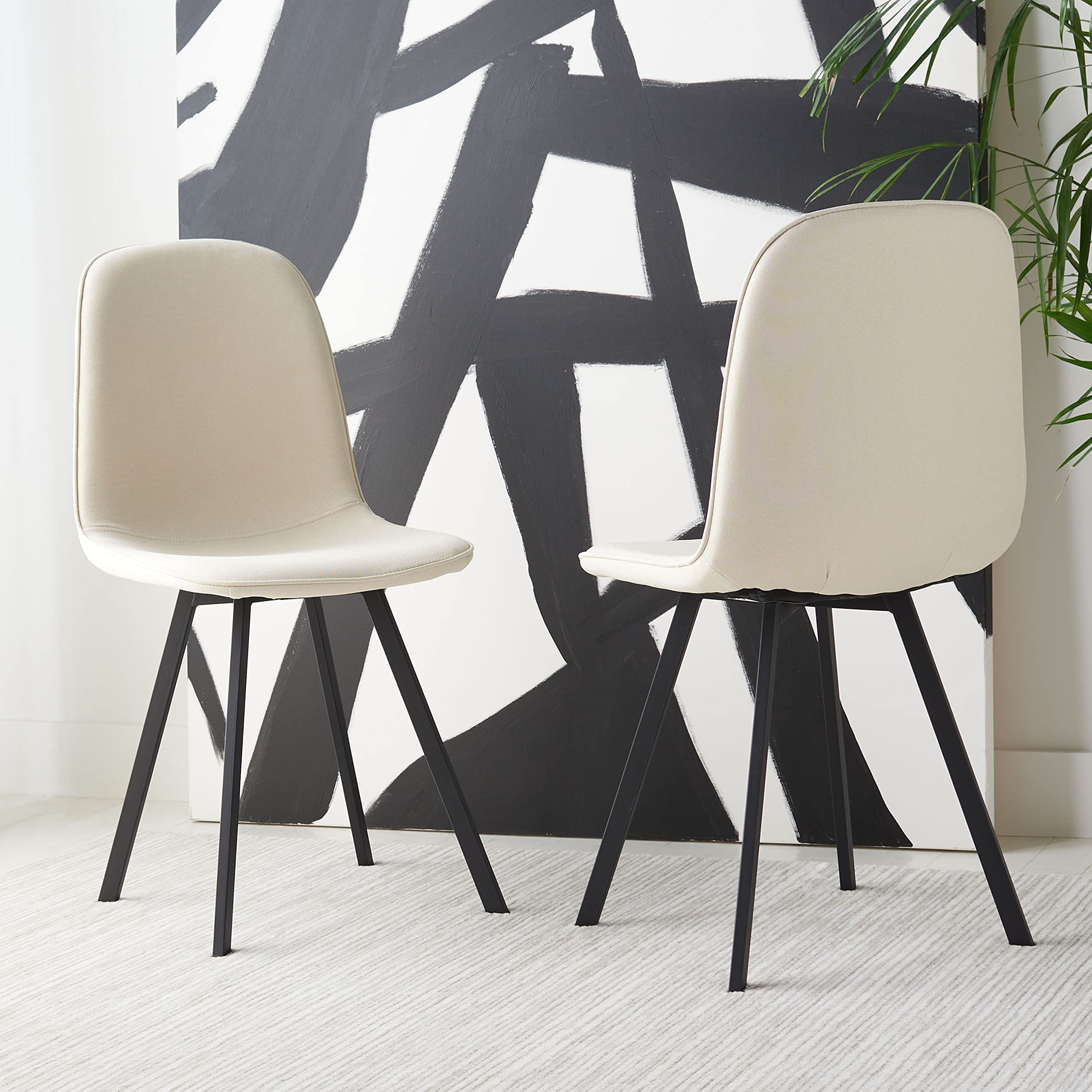 SAFAVIEH Ellery Beige & Black Accent Chair - Modern Dining & Living Room Chair for Home Decor - Perfect for Dining Sets, Lounge Areas & Farmhouse Interiors