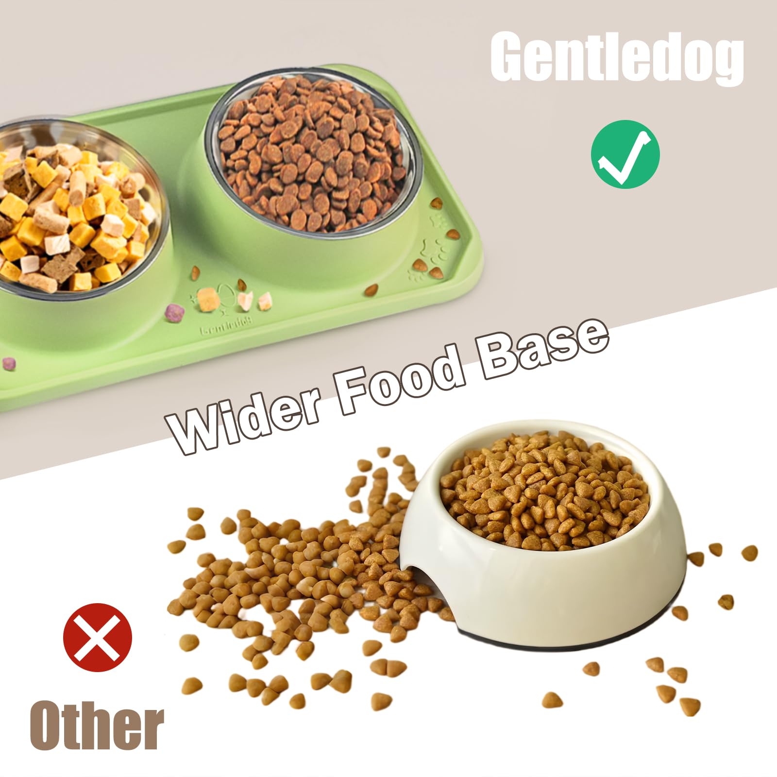 Premium Stainless Steel Cat Bowls with Removable Silicone Base - Double Pet Food & Water Bowls for Indoor Cats & Dogs, Anti-Slip Design, Sage Green - Perfect for Kitchen, Living Room & Pet Feeding Stations
