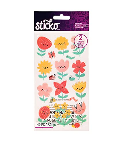 Cute Floral Stickers - 40 Pcs (2 Sheets) for Scrapbooking, Journaling, and DIY Crafts - Sticko Stickers for Kids & Adults