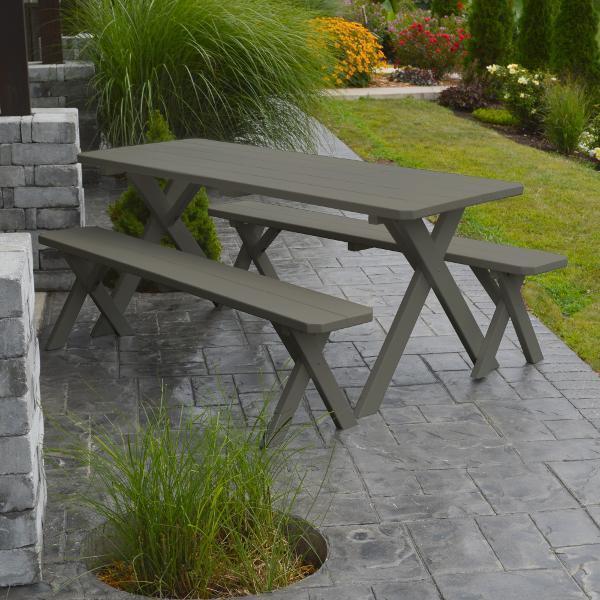 6ft & 8ft Yellow Pine Cross-Legged Picnic Table with 2 Benches - Outdoor Dining, Backyard BBQ, Park Gathering, Camping Furniture for Family & Friends