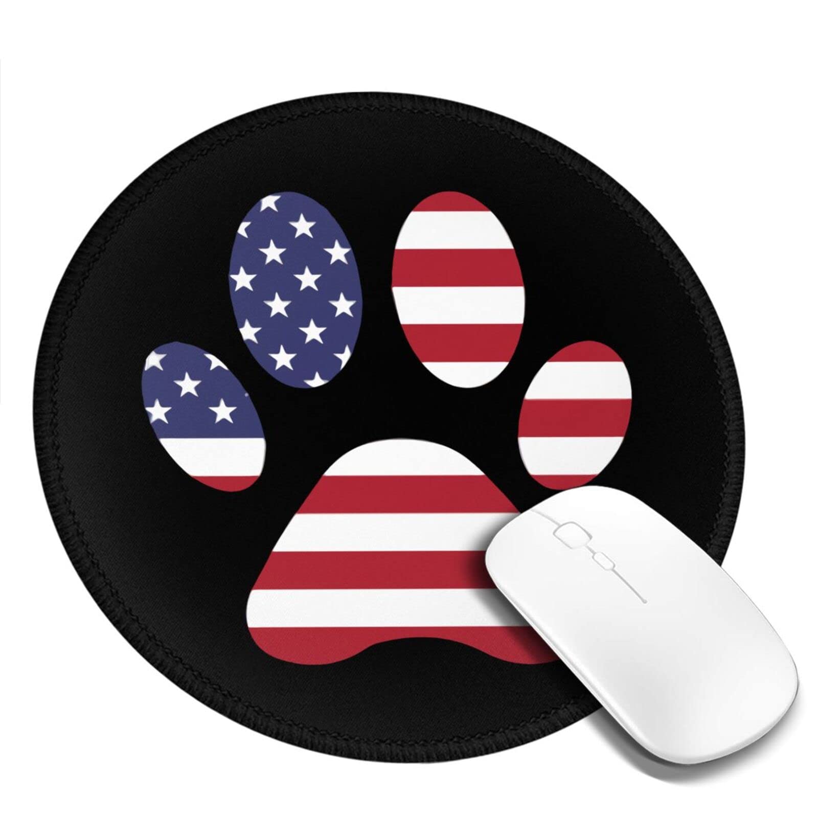 American Flag Dog Paw Mouse Pad - Non-Slip Round 8 Inch Set of 2 - Personalized Computer Mousepad for Laptop, Office & Home - Patriotic Pet Accessory for Work, Gaming & Daily Use