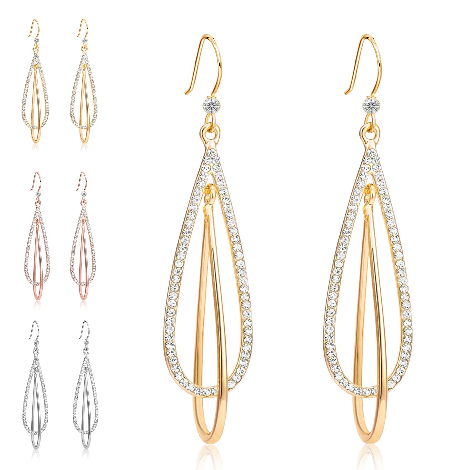 WROVA Crystal Drop Dangle Earrings for Women - Elegant Elliptical Teardrop Jewelry Gift Set (Christmas, Anniversary, Birthday, Wedding) | Perfect for Parties, Date Nights & Special Occasions