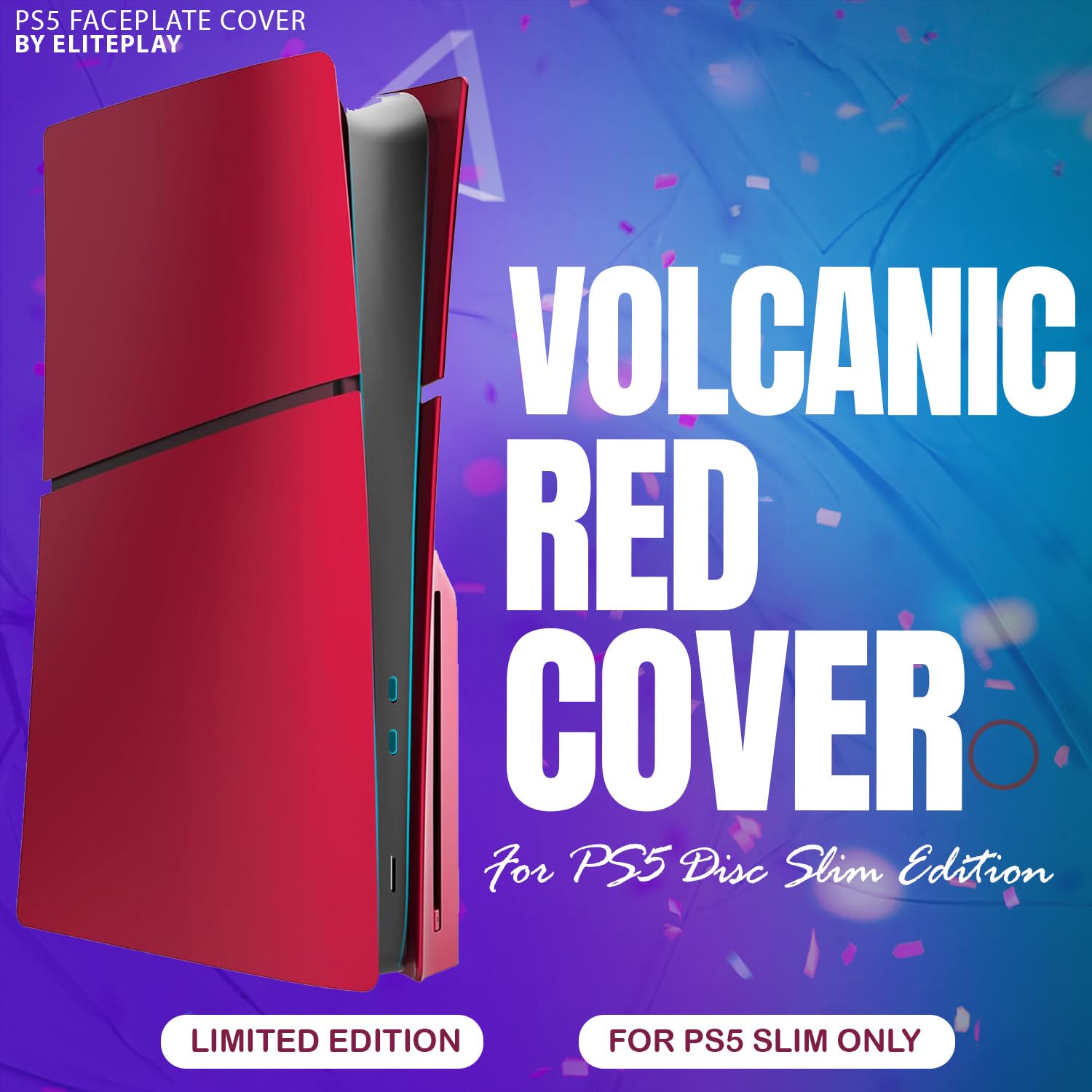 ElitePlay PS5 Slim Cover - Volcanic Red Protective Case for PS5 Disc Edition | Durable Gaming Accessories for Enhanced Console Protection | Perfect for Gaming Setups, Travel & Display