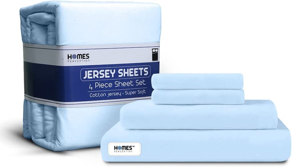 Homesperception 100% Cotton Jersey Knit Sheet Set King Size 4-Piece - Ultra Soft Breathable Deep Pocket Fitted Sheet (Up to 16