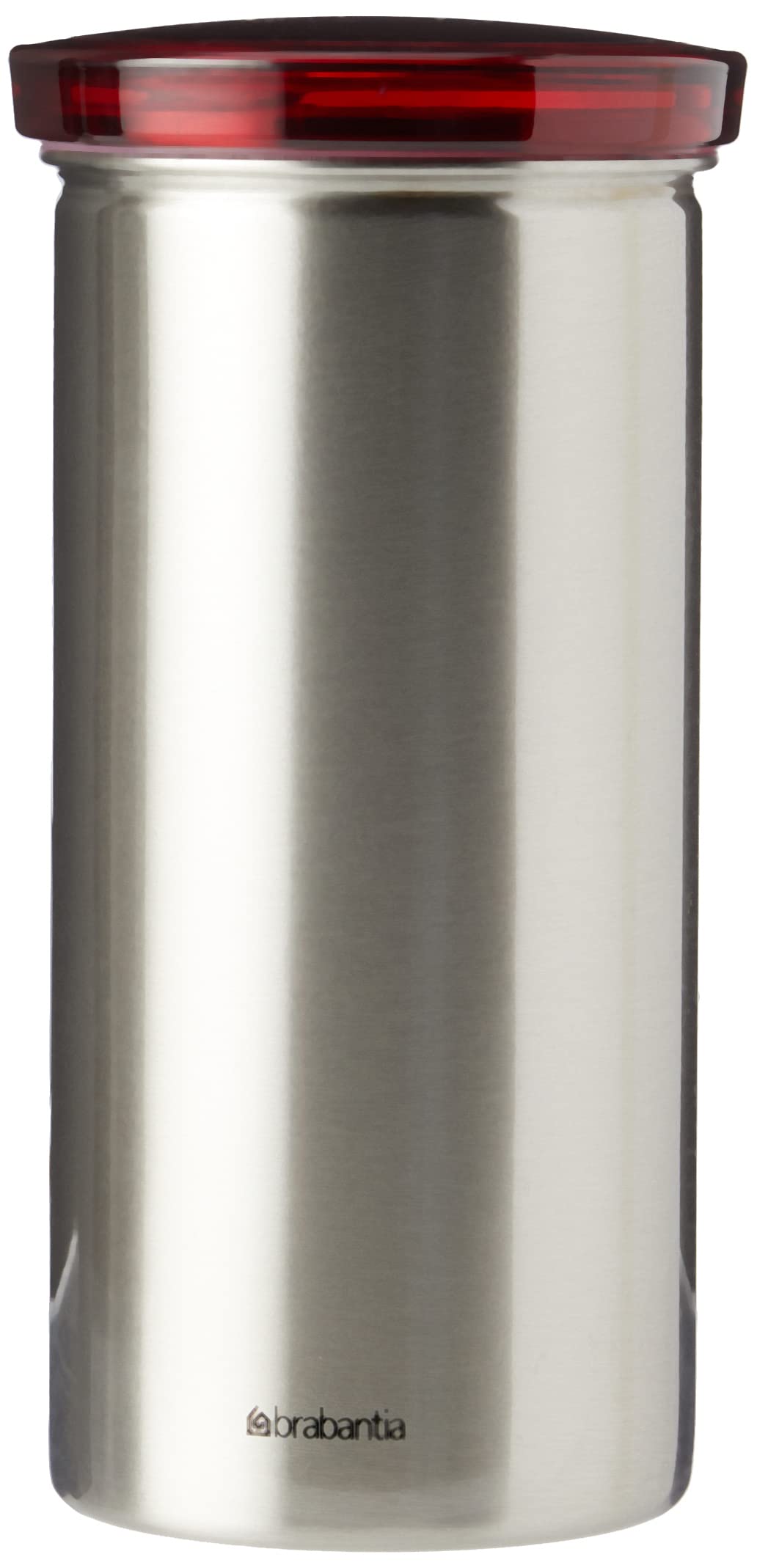 Brabantia Senseo Coffee Pod Storage Jar - Airtight Container with Matt Steel Fingerprint Proof Red Lid - Perfect for Kitchen Countertop & Coffee Station Organization