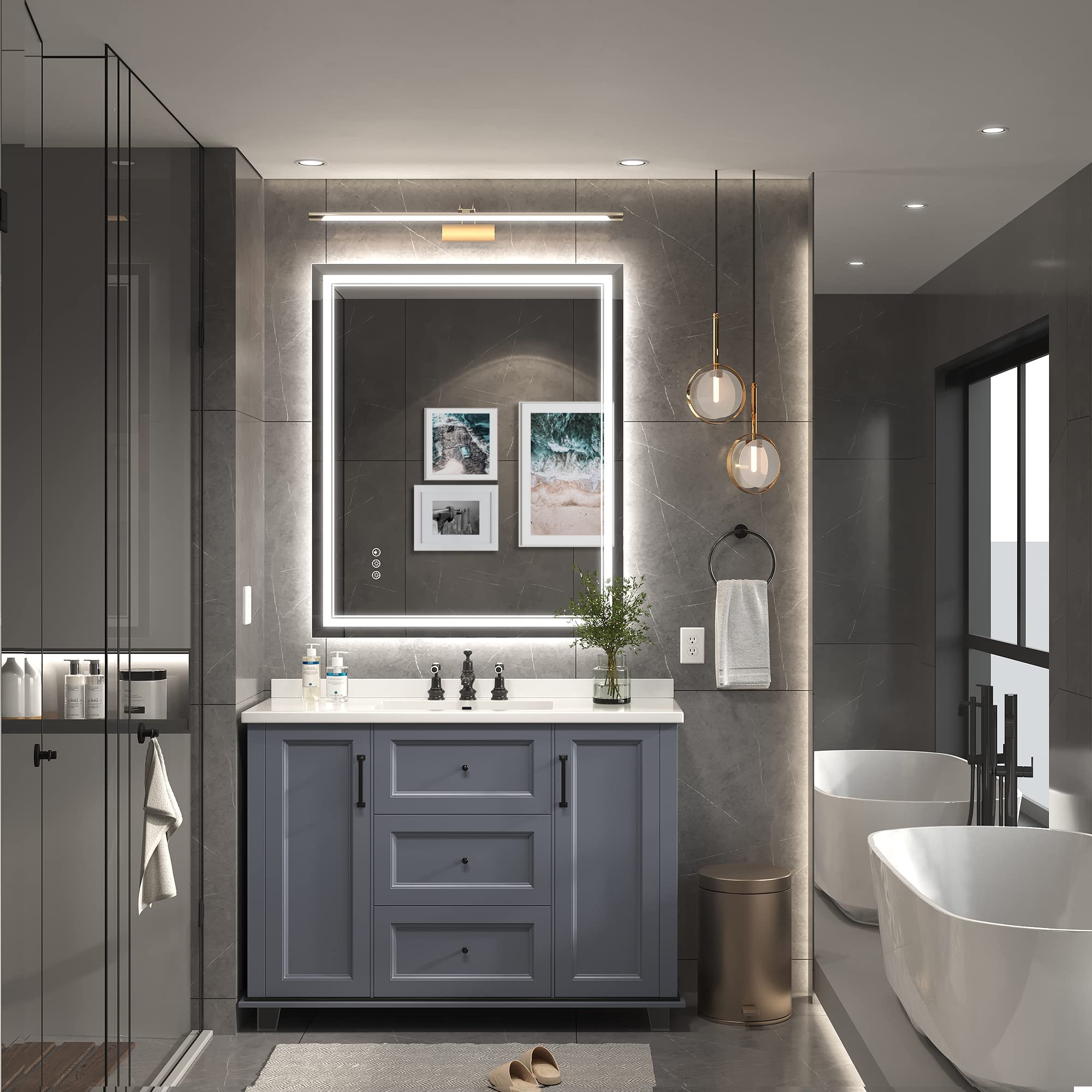 30x36 Inch LED Bathroom Mirror with Dimmable Front & Backlight - Anti-Fog, Waterproof Vanity Mirror for Makeup & Shaving - Perfect for Modern Home Decor
