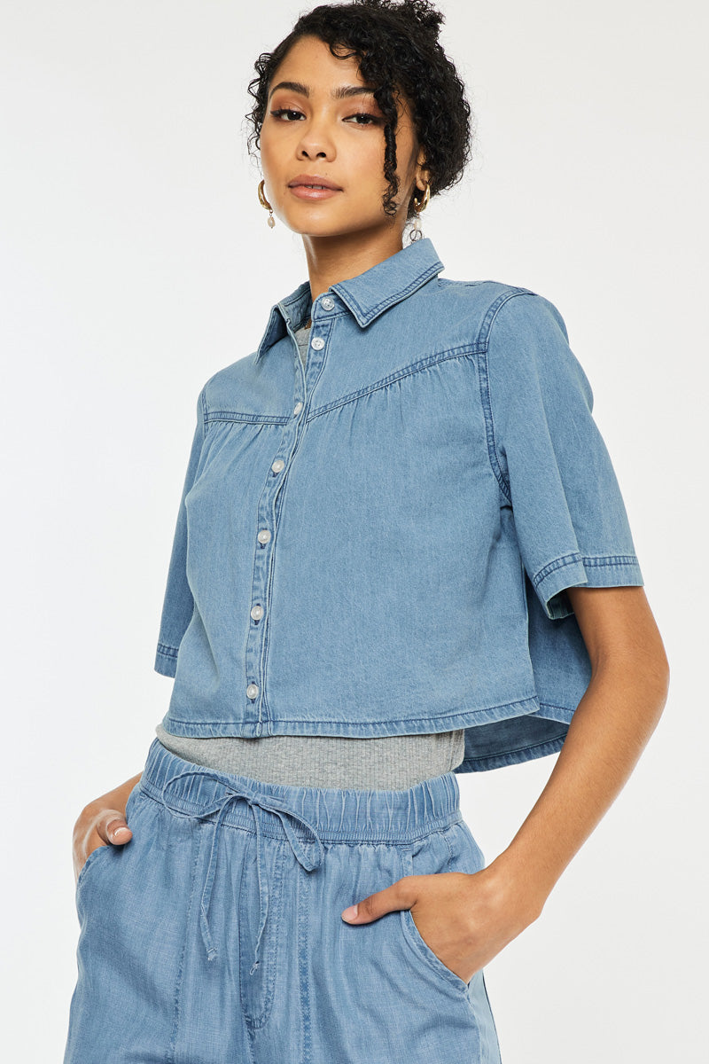 Alannah Sleeve Cropped Shirt for Women - Stylish Short Sleeve Blouse, Casual Summer Tops - Perfect for Beach Outings, Date Nights & Weekend Wear