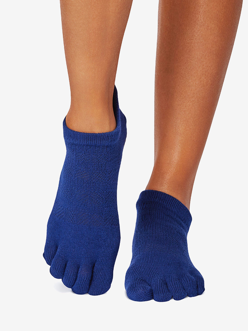 ToeSox Low Rise Full Toe Grip Socks for Yoga, Pilates & Barre - Non-Slip, Breathable & Comfortable - Deep Navy - Ideal for Dance, Workouts & Studio Classes