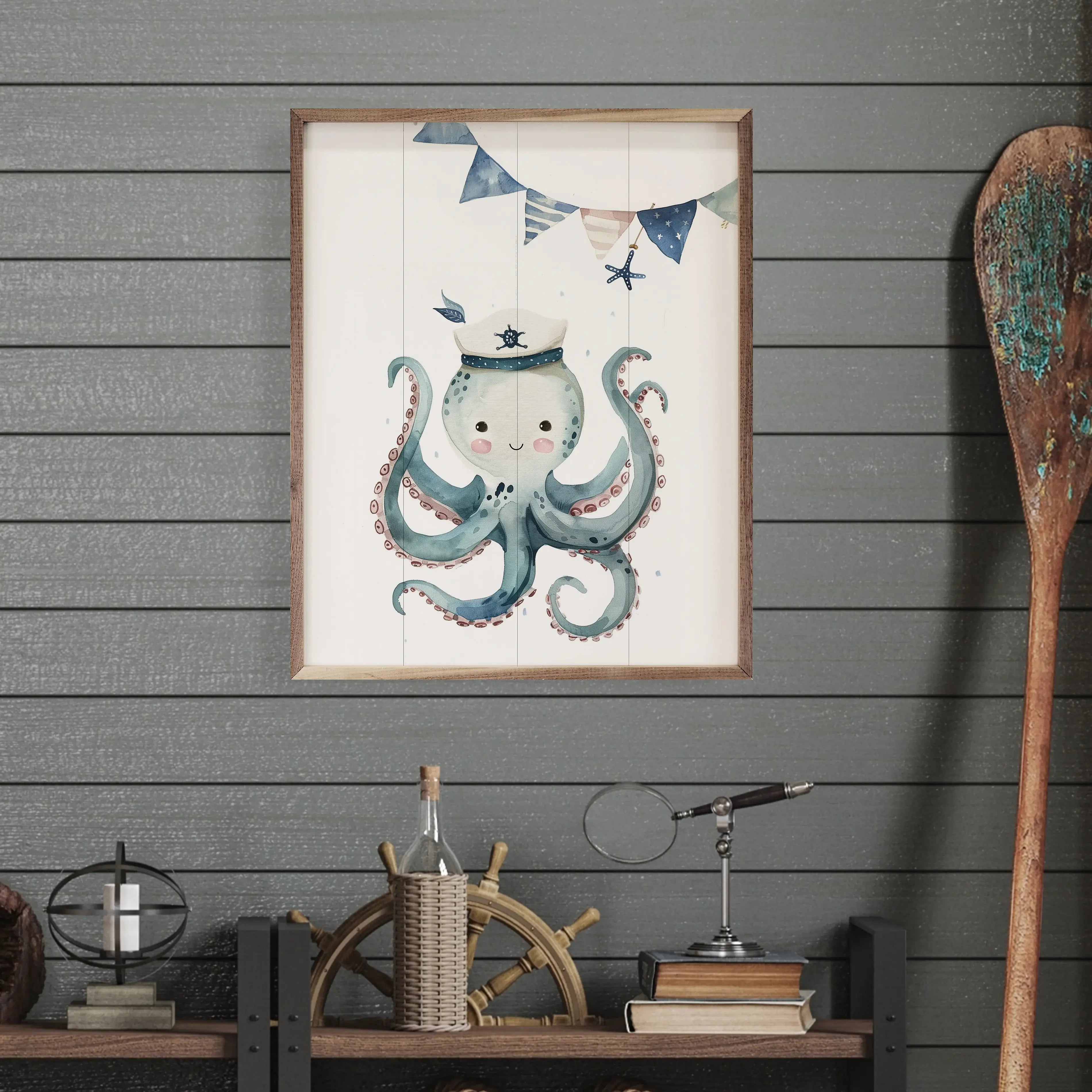 Adorable Sailor Wood Framed Wall Art Print - Nautical Decor for Bedroom, Living Room & Office - Perfect Coastal Home Decor Gift