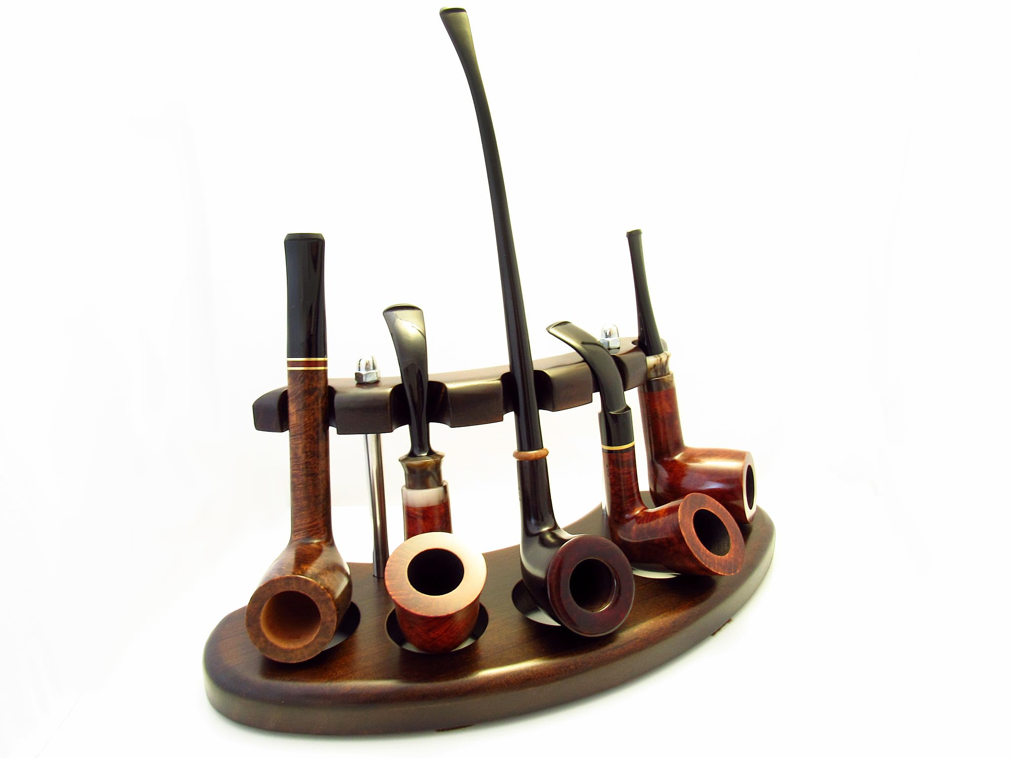 Handcrafted Wooden Pipe Stand Rack Holder for 5 Tobacco Smoking Pipes - Premium Brown Display Organizer | Perfect for Pipe Collectors, Smoking Lounges & Home Decor