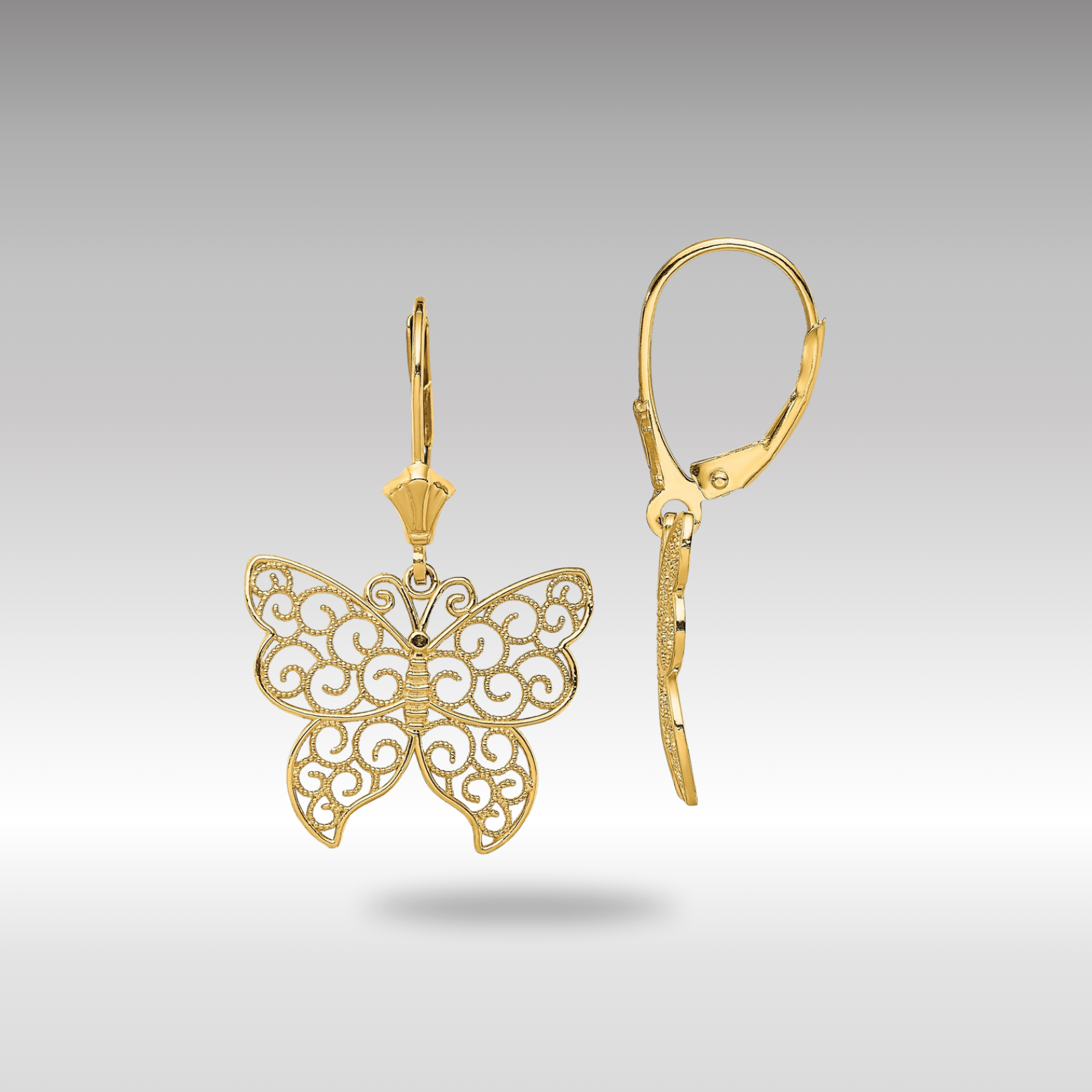 Gold Butterfly with Beaded Filigree Wings Leverback Earrings TF1787 - Elegant Dangle Earrings for Women, Perfect for Weddings, Parties & Special Occasions