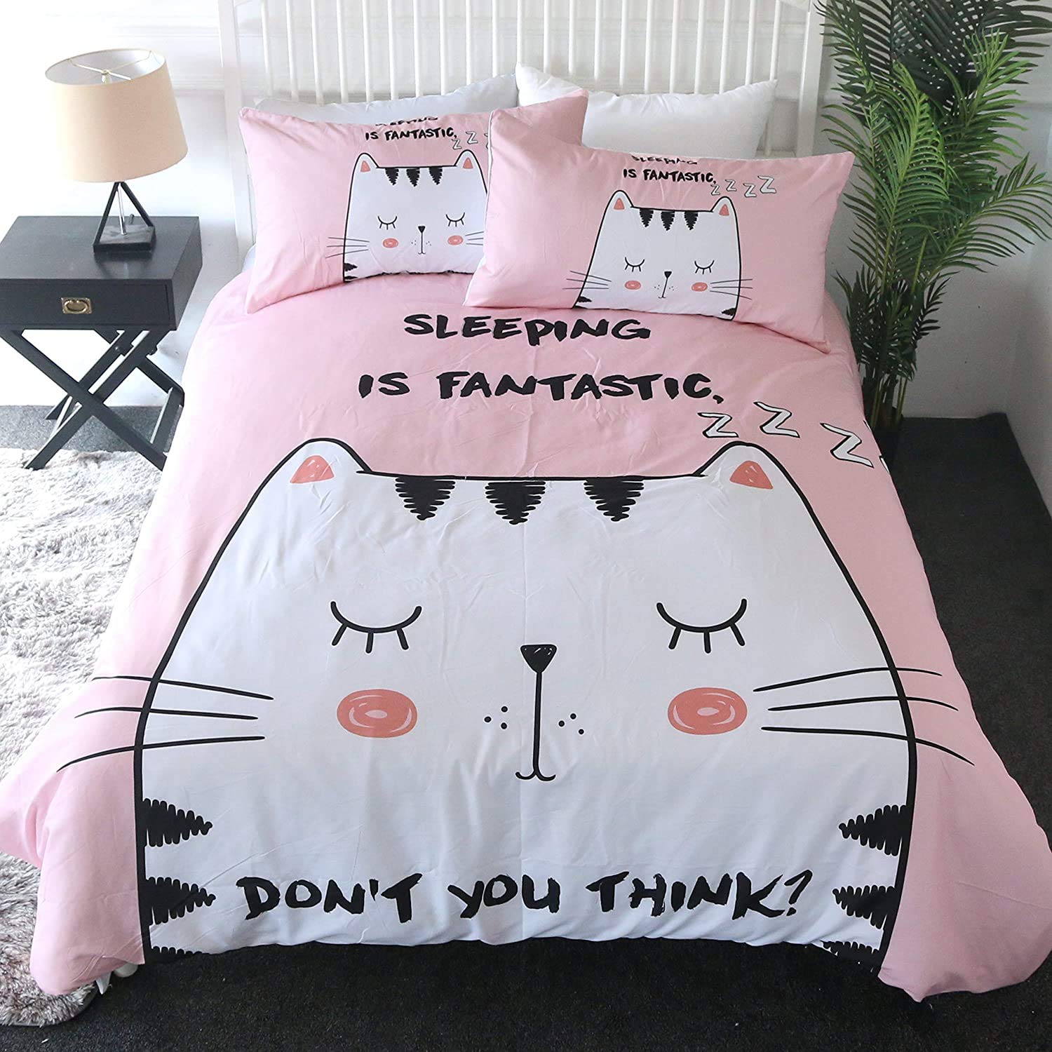 Sleepwish 3-Piece Cat Print Bedding Set for Kids - Twin Size Comforter & 2 Pillowcases, Soft Pink Animal Design for Boys & Girls | Perfect for Bedrooms, Sleepovers & Cozy Nap Time