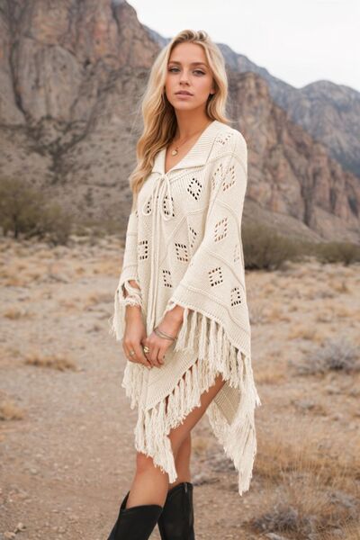 Boho Tassel Hem Knit Cover Up for Women - Lightweight Beach Dress, Poolside Wrap, Summer Vacation Outfit - Perfect for Beach, Pool, and Resort Wear