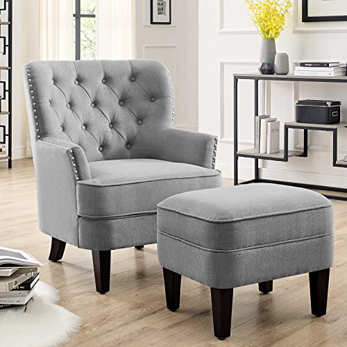 Velvet Grey With Ottoman