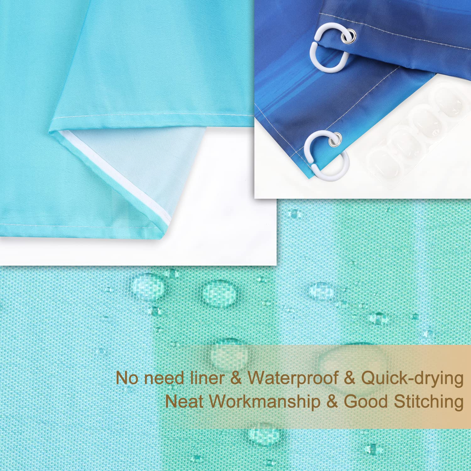 RosieLily Blue Marble Abstract Shower Curtain Set - Waterproof Bathroom Decor with 12 Hooks, 72x72 Inches (Teal & Navy Ombre Stripes) - Perfect for Modern, Coastal, or Boho Style Bathrooms