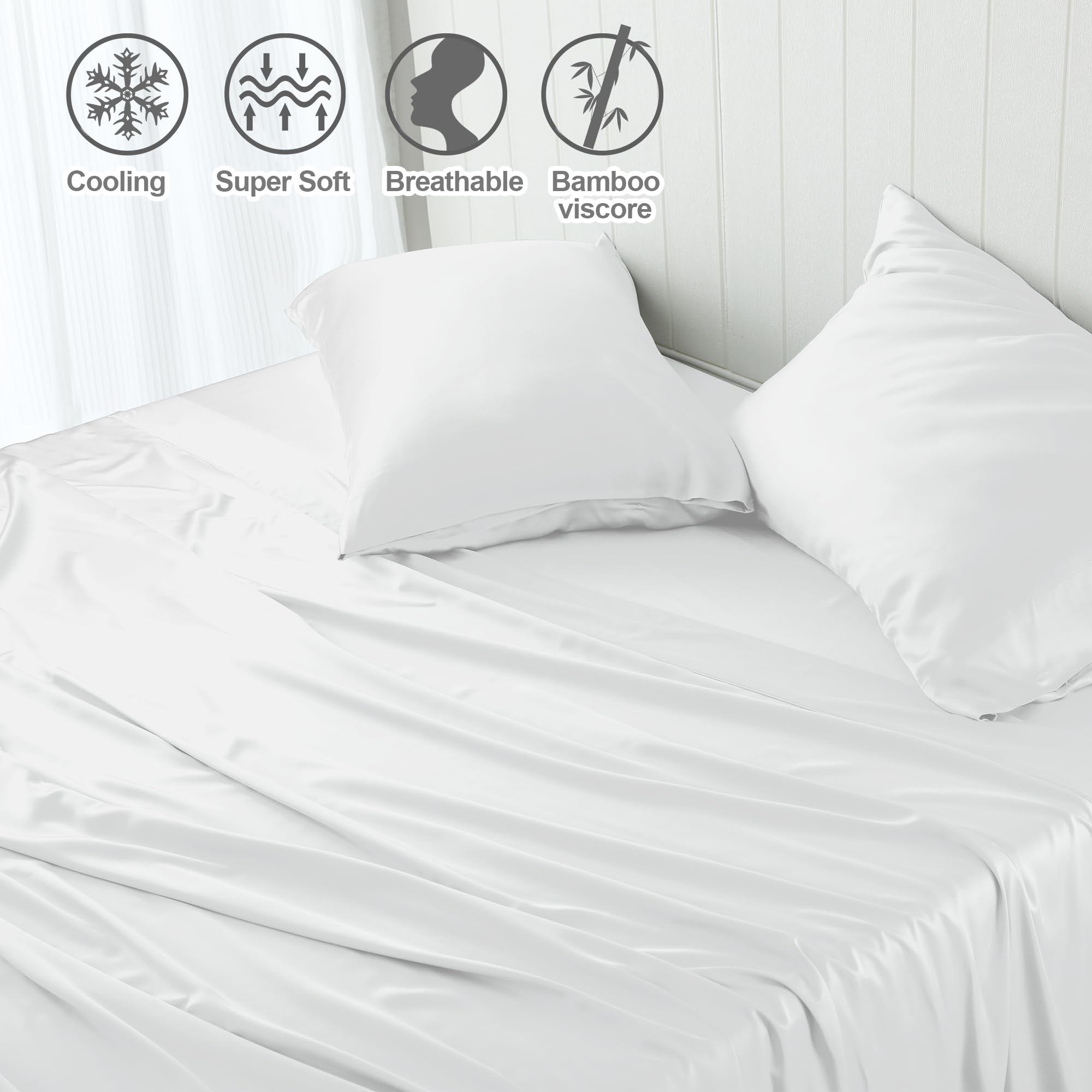 Premium 400 Thread Count Bamboo Viscose Twin Bed Sheets Set - 3 Piece Breathable & Silky Soft Sateen Weave Sheet Set for 8