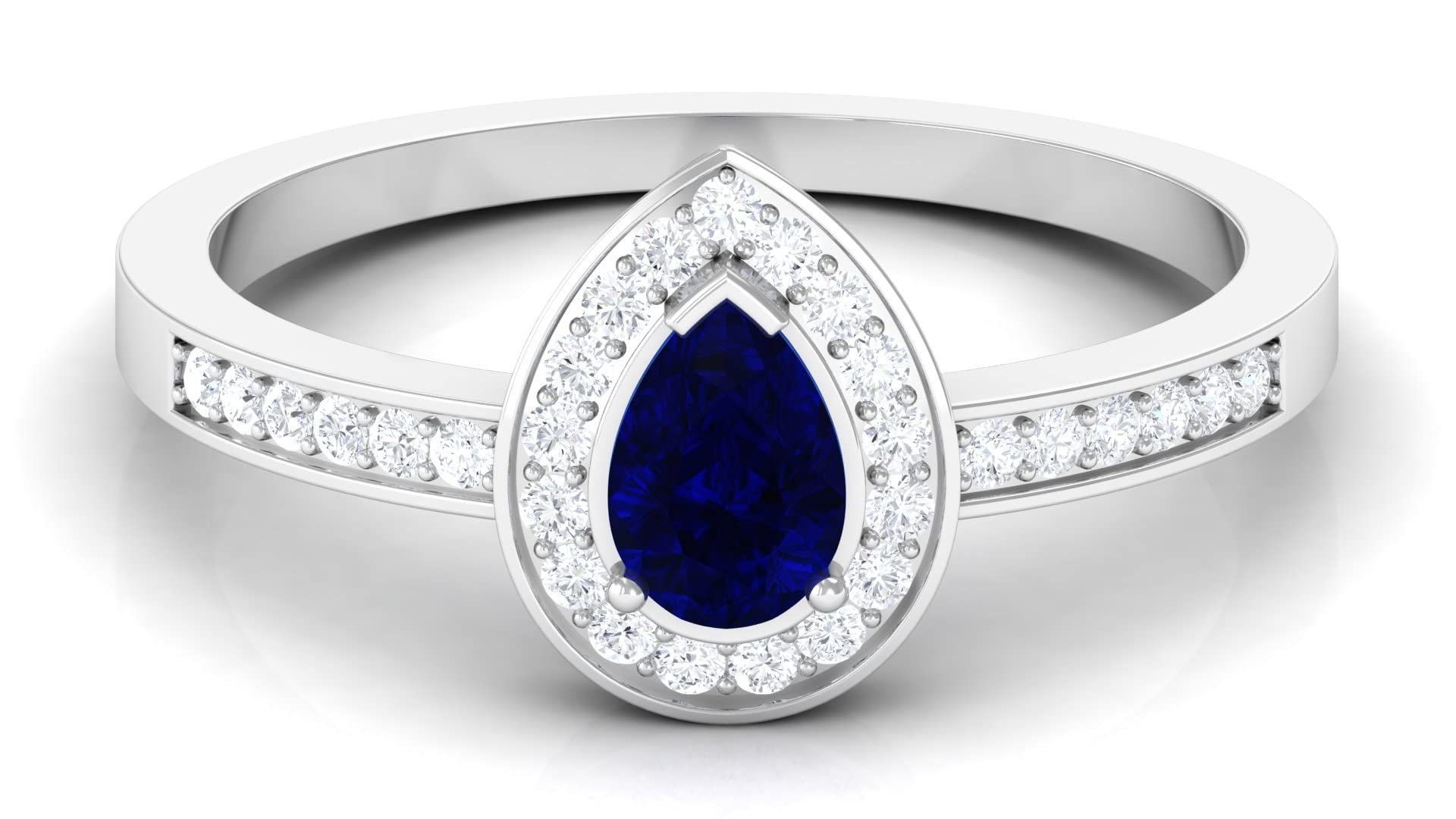 1 CT Blue Sapphire and Diamond Engagement Ring - 4X6 MM Pear Cut Natural Sapphire with Diamond Accents in 14K Solid Gold - Perfect for Proposals, Anniversaries & Special Occasions