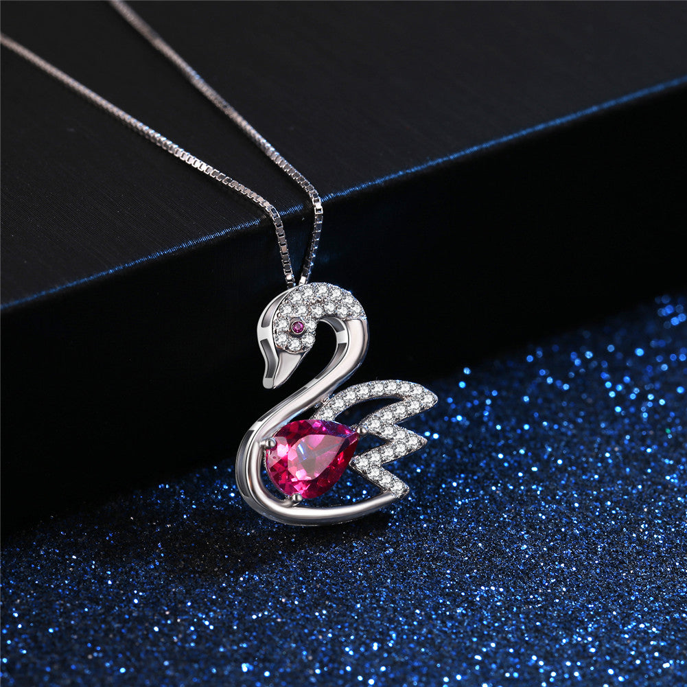MABELLA 925 Sterling Silver Swan Pendant Necklace with Genuine Pink Topaz - Elegant Jewelry Gift for Women, Perfect for Anniversaries, Birthdays & Special Occasions