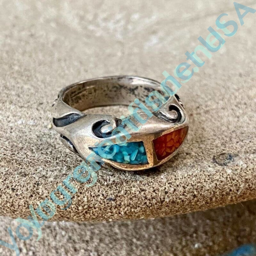 Turquoise Chip Mosaic Sterling Silver Ring Size 5 - Perfect for Boho Jewelry, Gift Giving & Everyday Wear