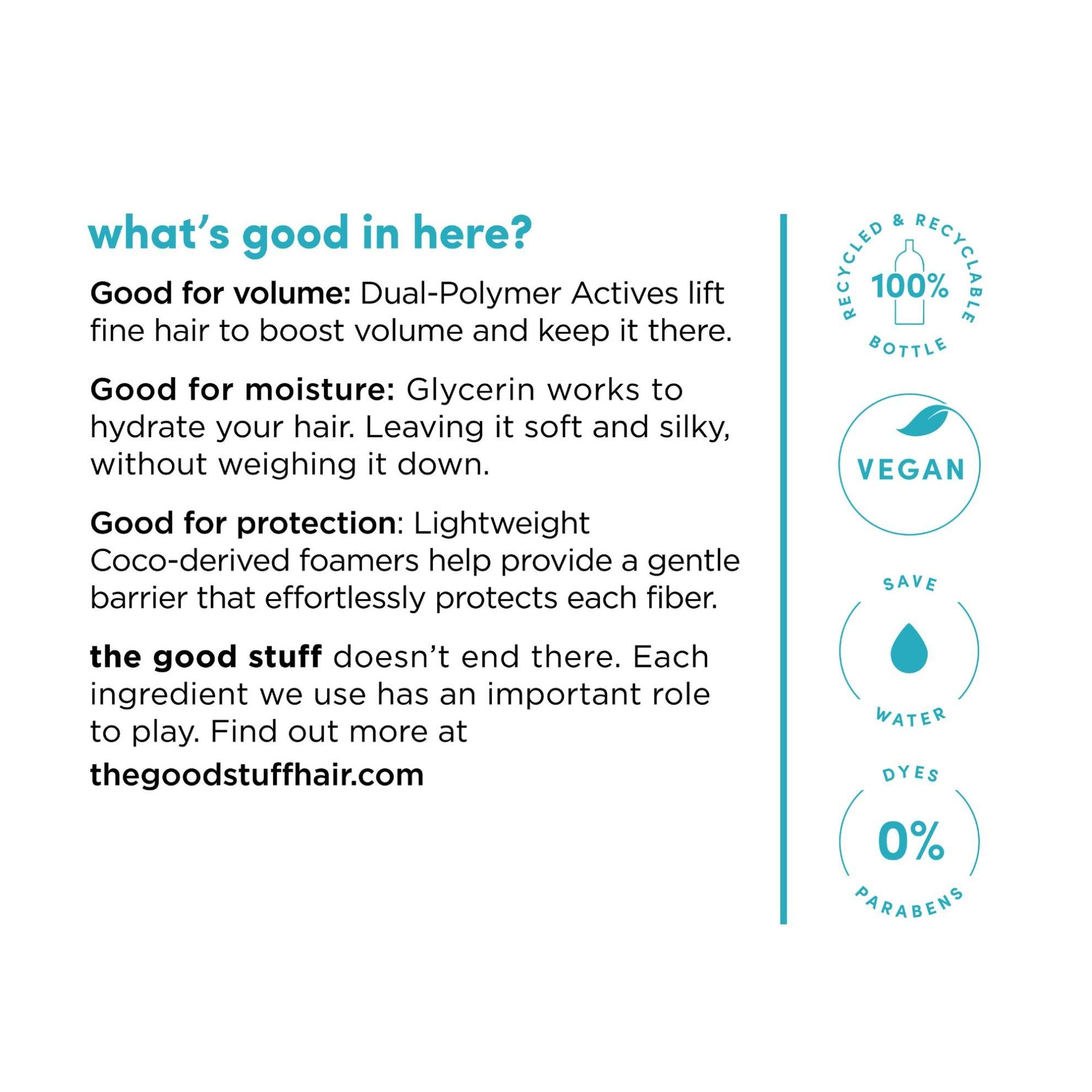 The Good Stuff Volumizing Hydration Foam Conditioner for Fine Hair - 4.9 oz | Lightweight Moisturizing & Thickening Hair Care | Perfect for Daily Use & Styling