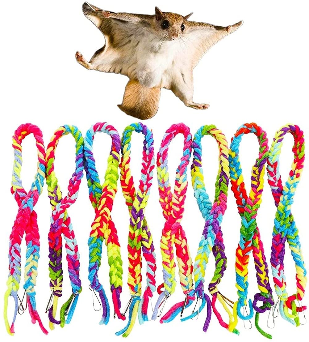 8 Pack Colorful Cotton Rope Climbing Swing Toy for Sugar Gliders, Squirrels, Hamsters, Birds & Parrots - Cage Accessories, Small Animal Hanging Perch - Perfect for Playtime, Exercise & Cage Enrichment