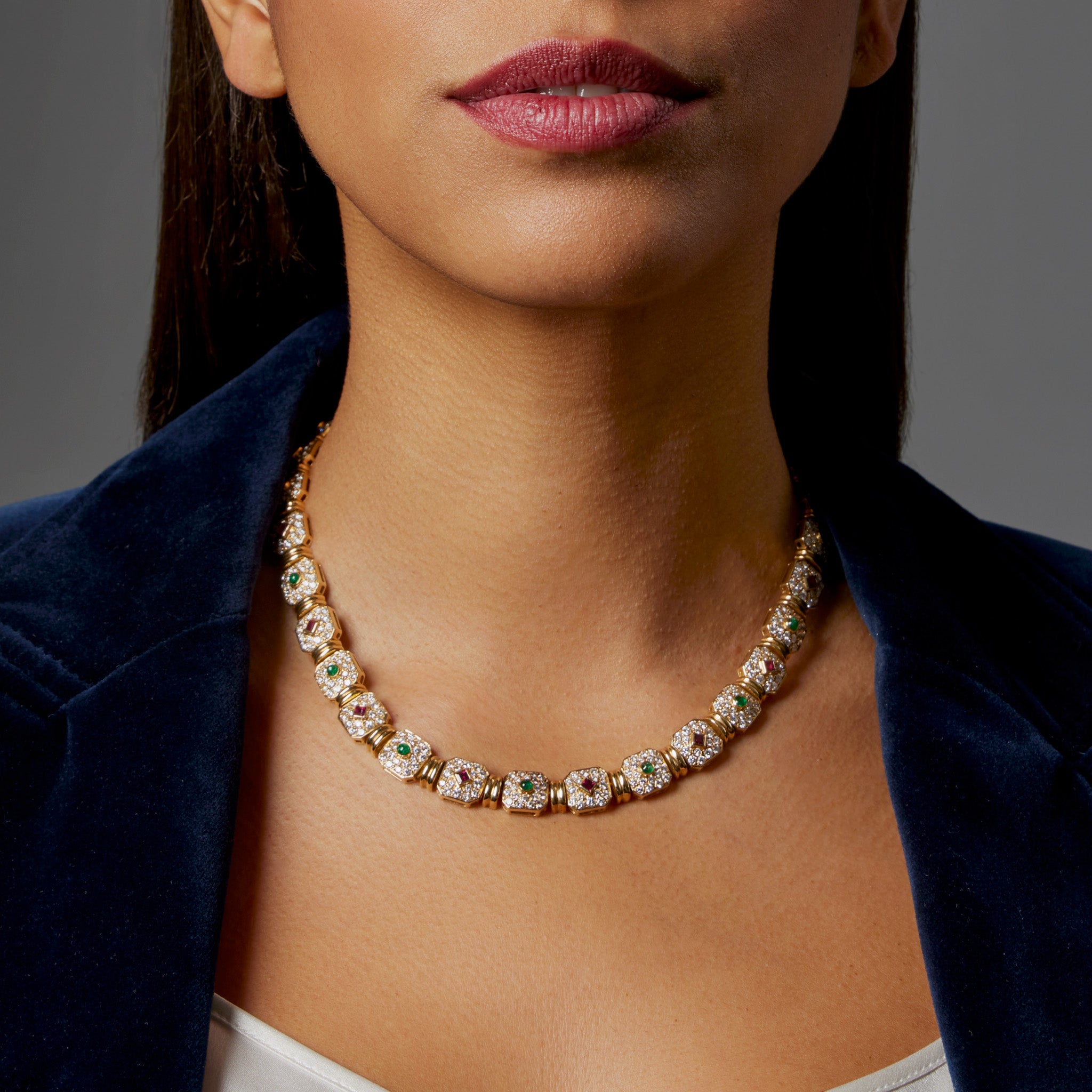 Péry et Fils Paris Diamond Ruby Emerald Necklace - Luxury Jewelry for Women, Elegant Gift for Anniversary, Wedding & Special Occasions
