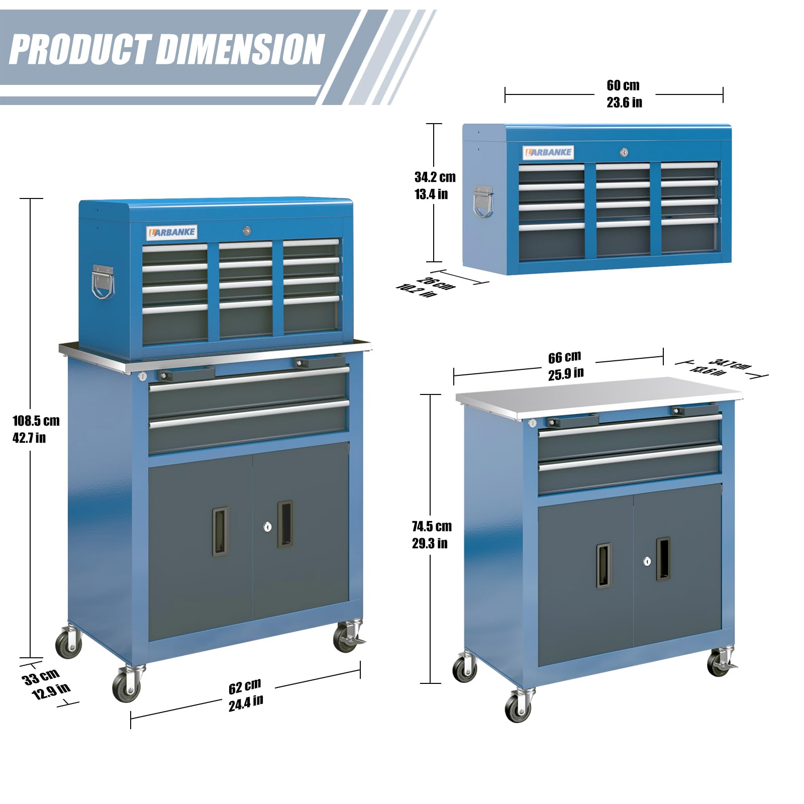 8-Drawer Rolling Tool Chest with Wheels & Locking Door, Sliding Drawers & Stainless Steel Work Surface - Heavy Duty Garage Workbench for Mechanics & DIY Projects - Perfect for Workshop Organization & Automotive Repair