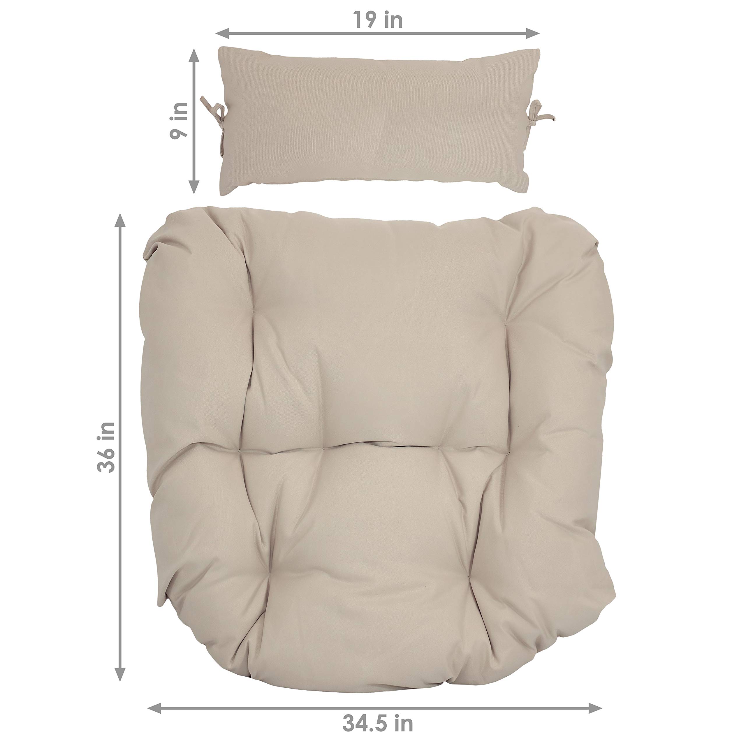 Sunnydaze Egg Chair Cushion Replacement with Head Pillow - Beige Outdoor Hanging Chair Accessories for Patio, Garden & Backyard Relaxation