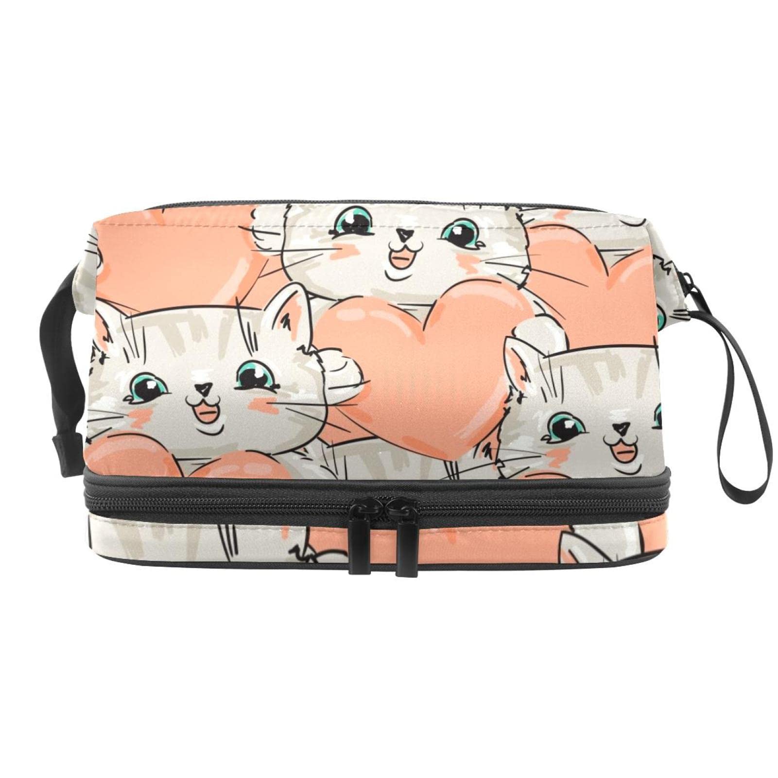 Double Layer Cat Makeup Bag - Travel Organizer for Women & Girls | Cosmetics & Toiletries Storage