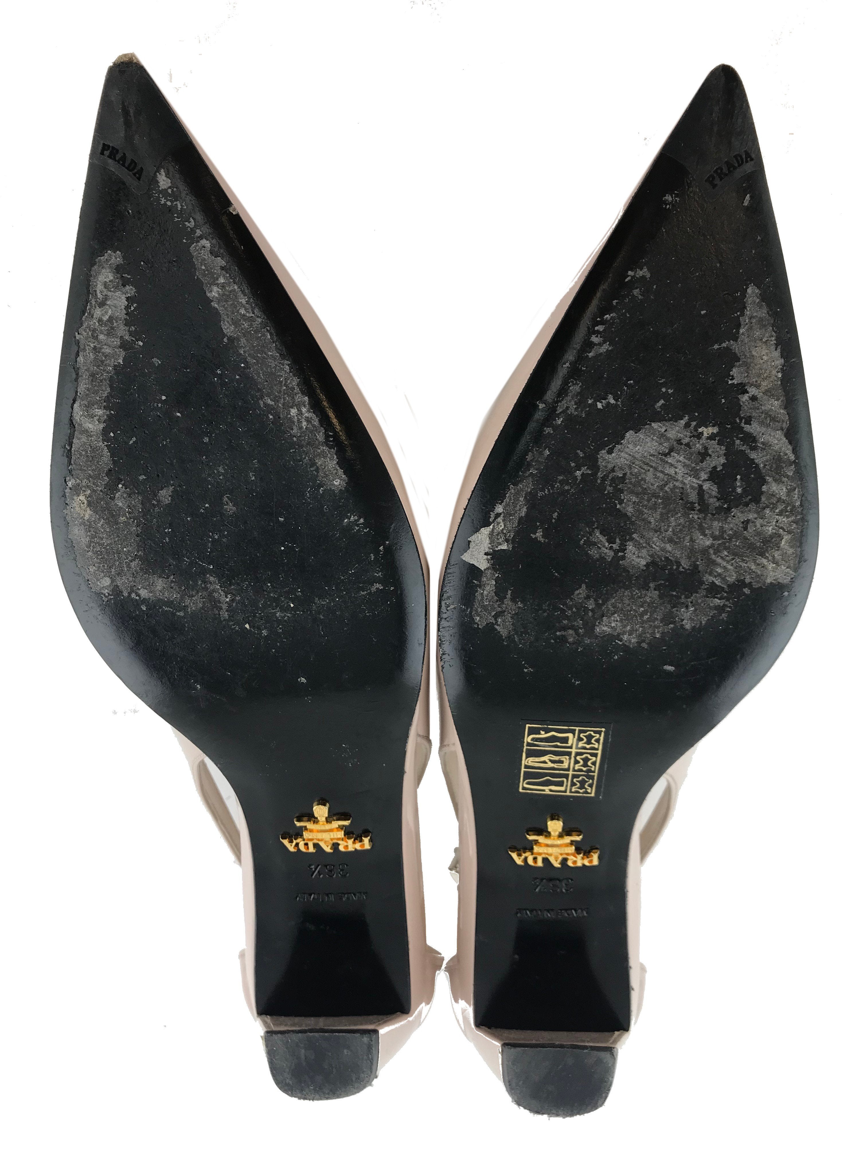 Prada Black Patent Leather Slingback Pumps Women's Size 6.5 - Elegant High Heels for Office, Party & Special Occasions
